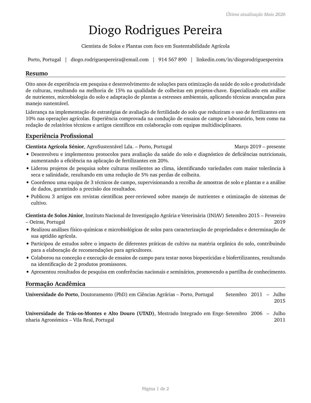 Soil and Plant Scientists CV in Portuguese — page 1