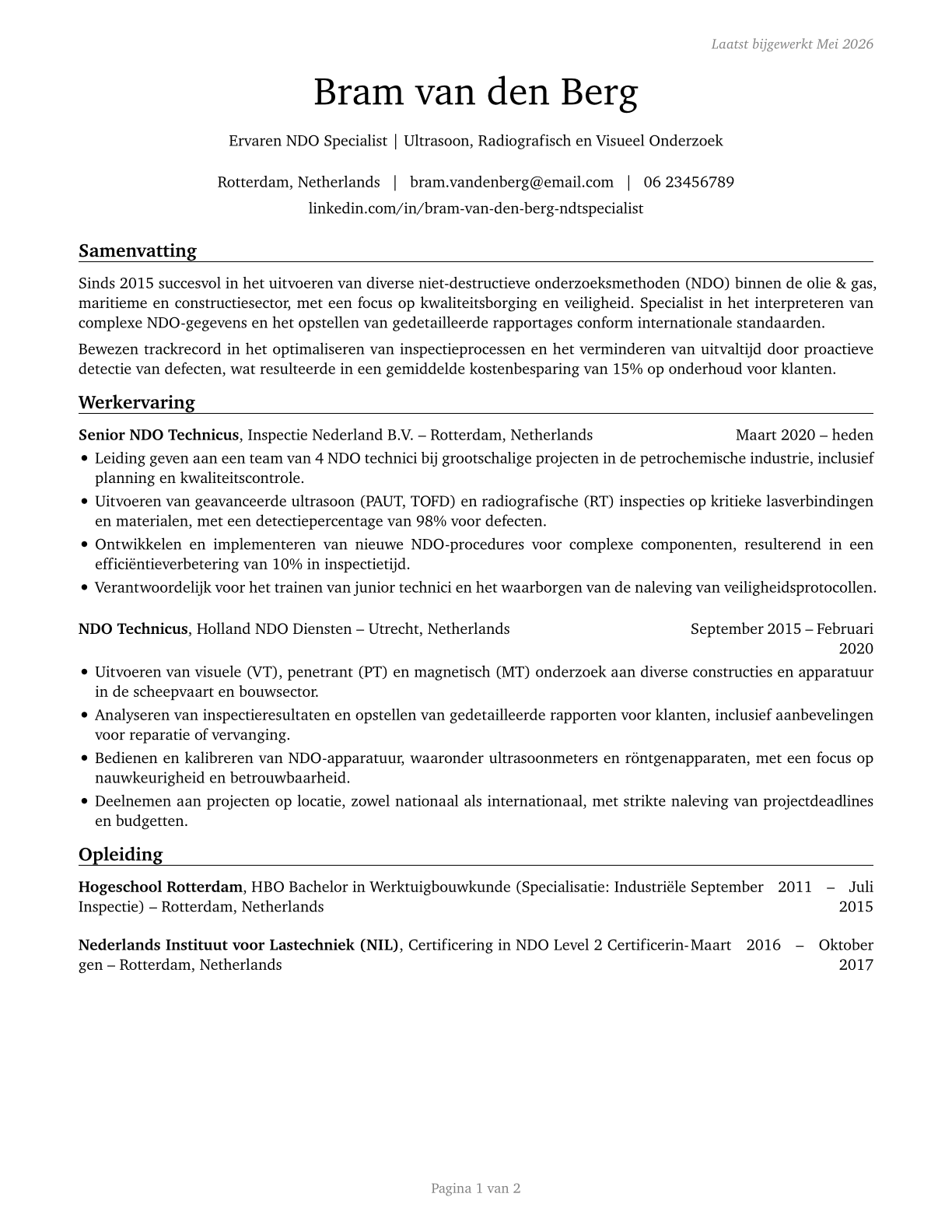 Non-Destructive Testing Specialists CV in Dutch — page 1