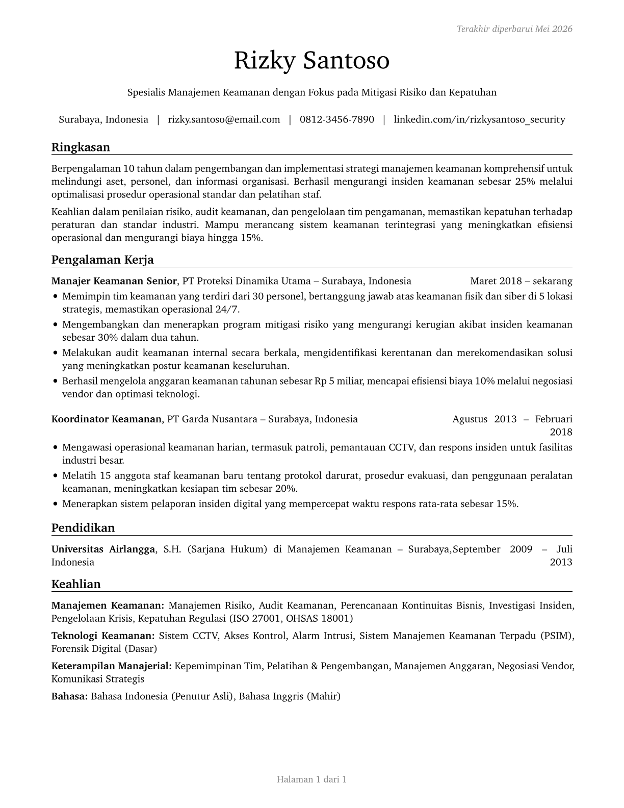Security Management Specialists CV in Indonesian — page 1