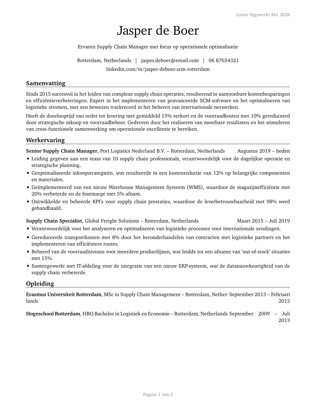 Supply Chain Managers CV in Dutch — page 1