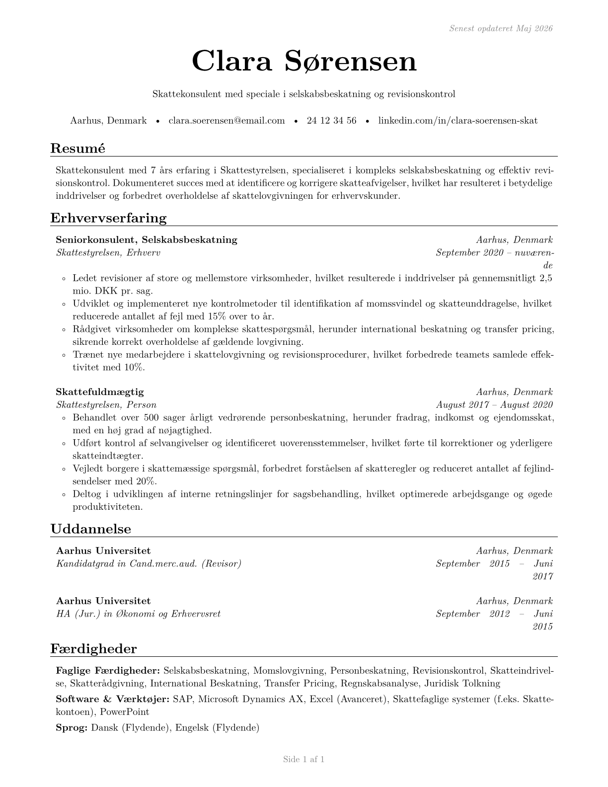 Tax Examiners and Collectors, and Revenue Agents CV in Danish — page 1