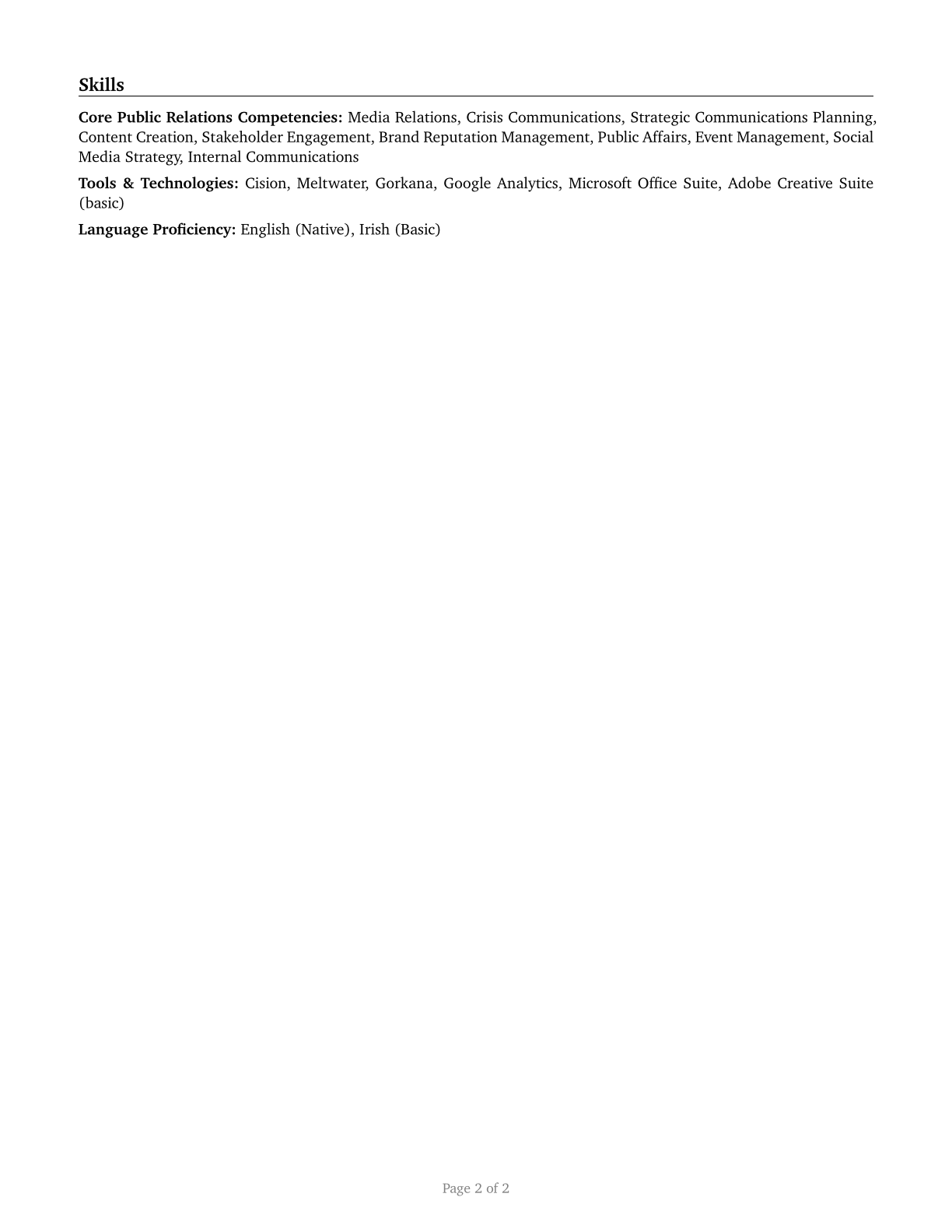 Public Relations Specialists CV in English — page 2