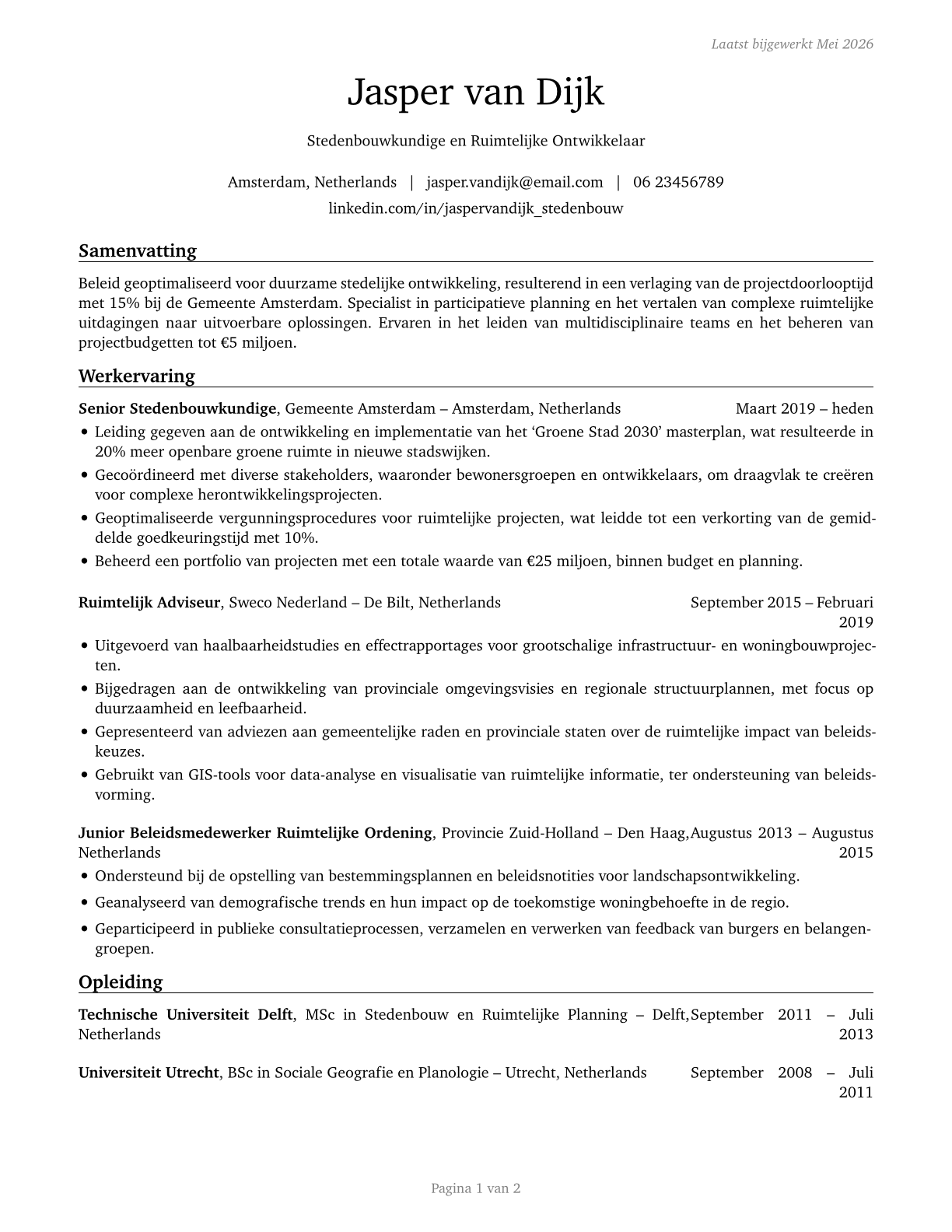 Urban and Regional Planners CV in Dutch — page 1