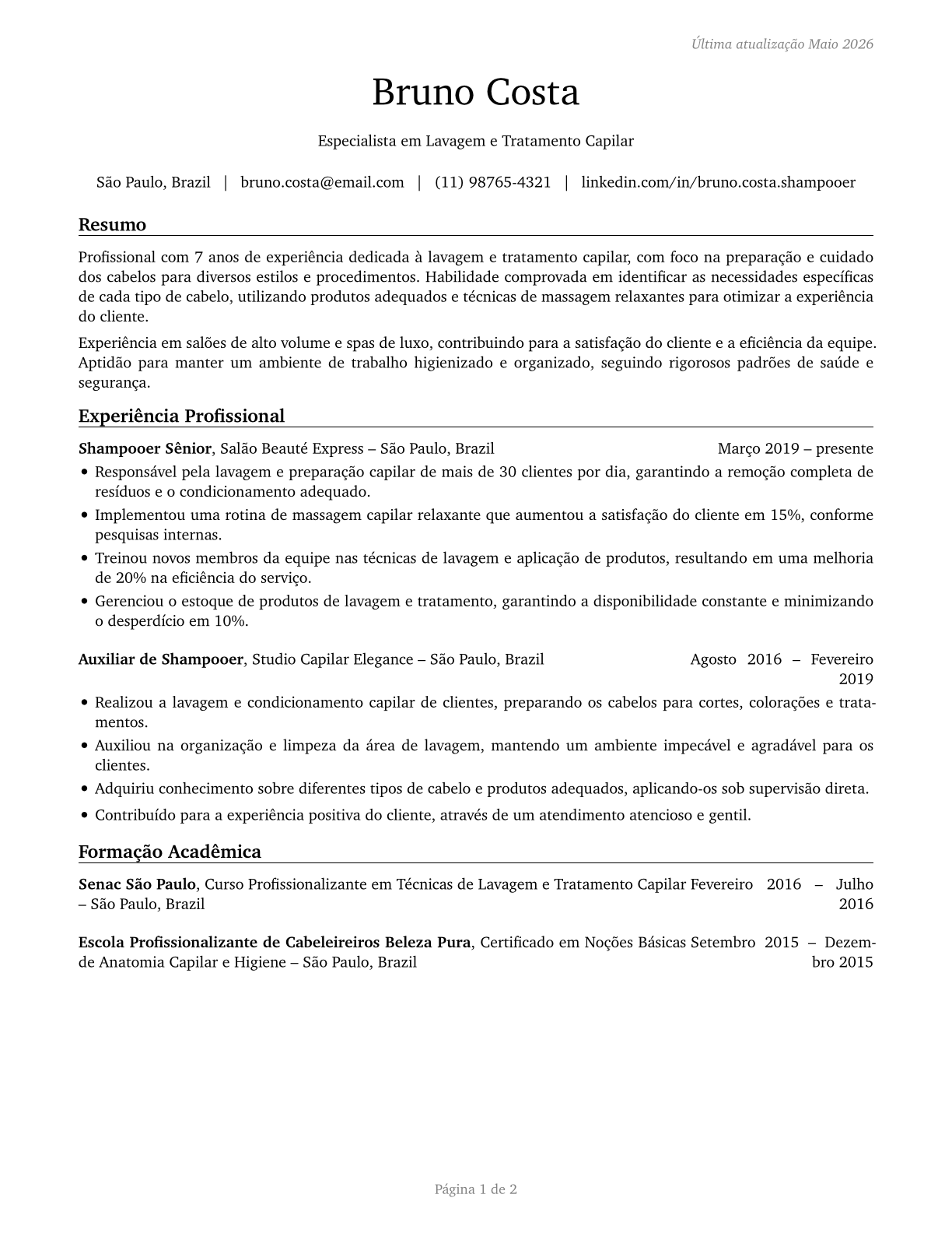 Shampooers CV in Portuguese — page 1