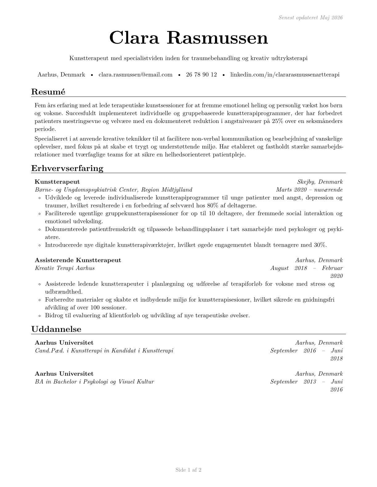 Art Therapists CV in Danish — page 1