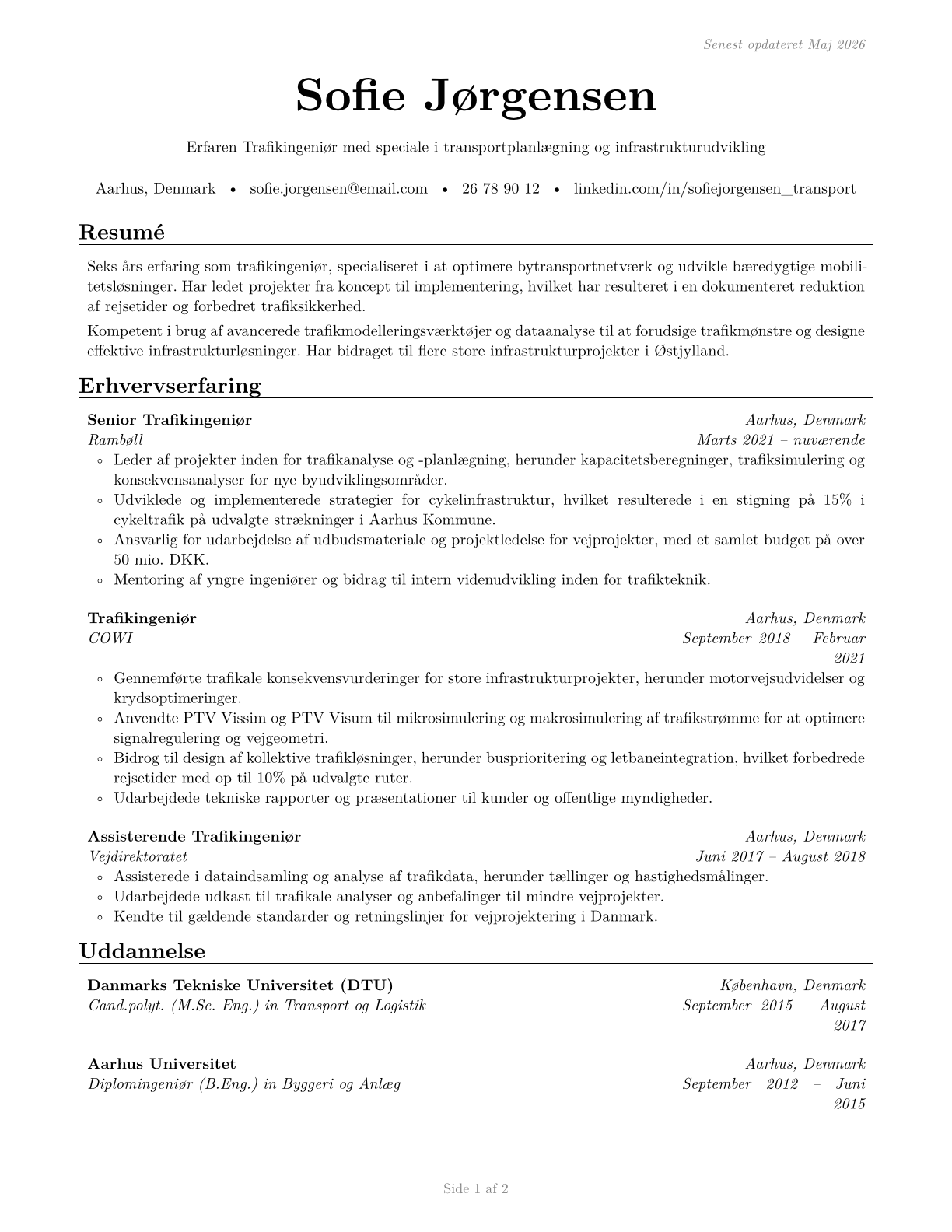 Transportation Engineers CV in Danish — page 1