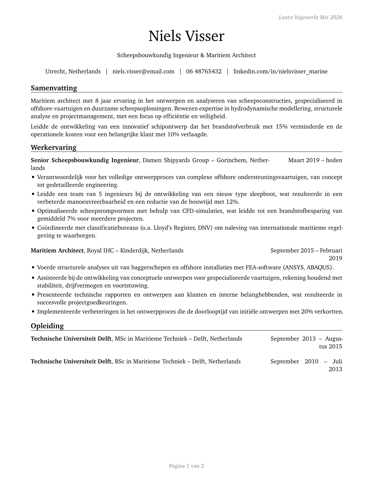 Marine Engineers and Naval Architects CV in Dutch — page 1