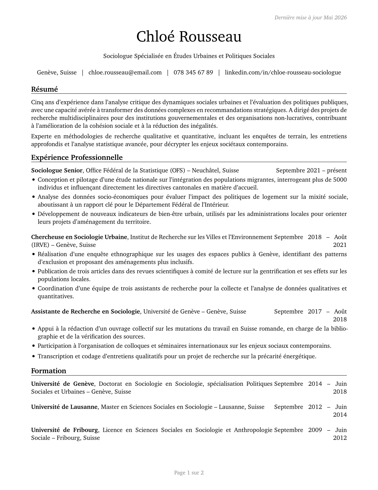 Sociologists CV in French — page 1