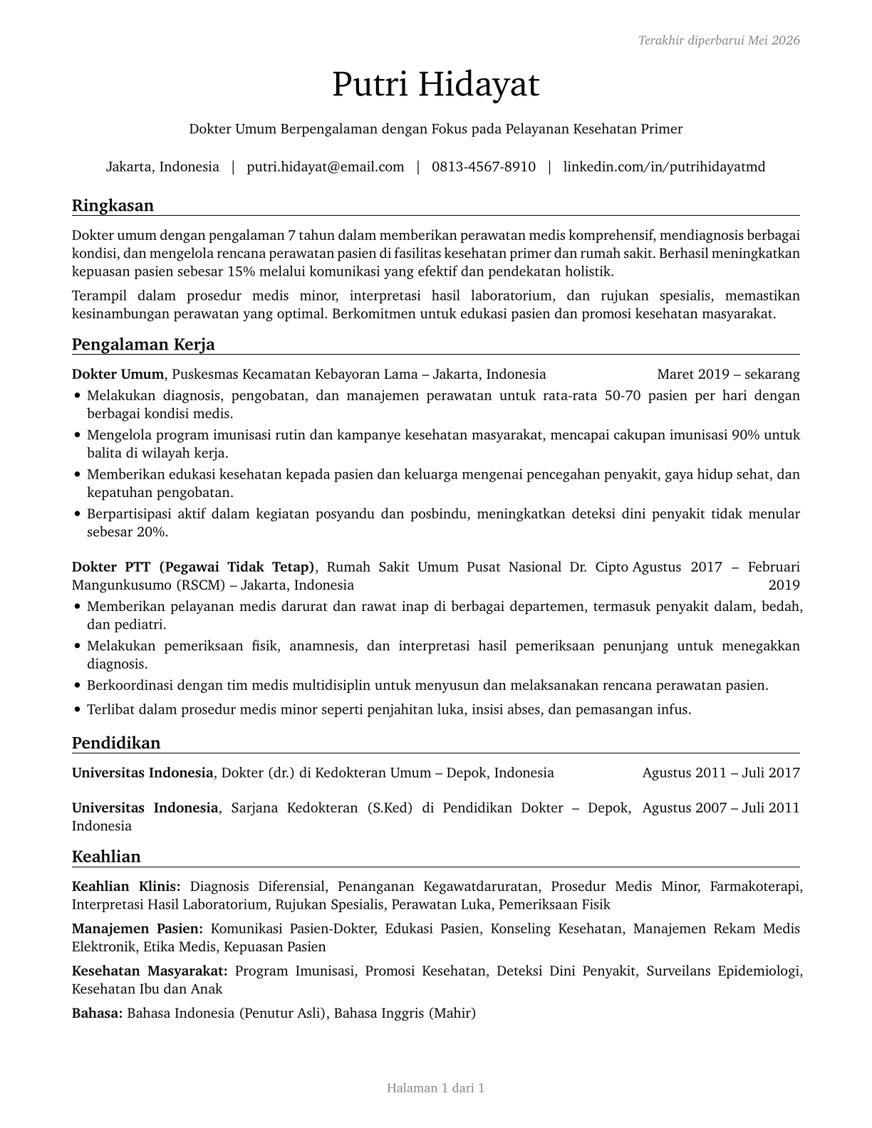Physicians, All Other CV in Indonesian — page 1