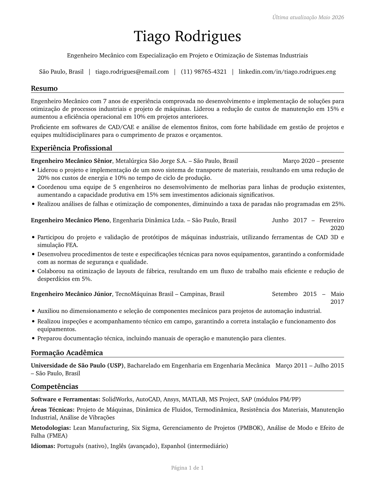 Mechanical Engineers CV in Portuguese — page 1