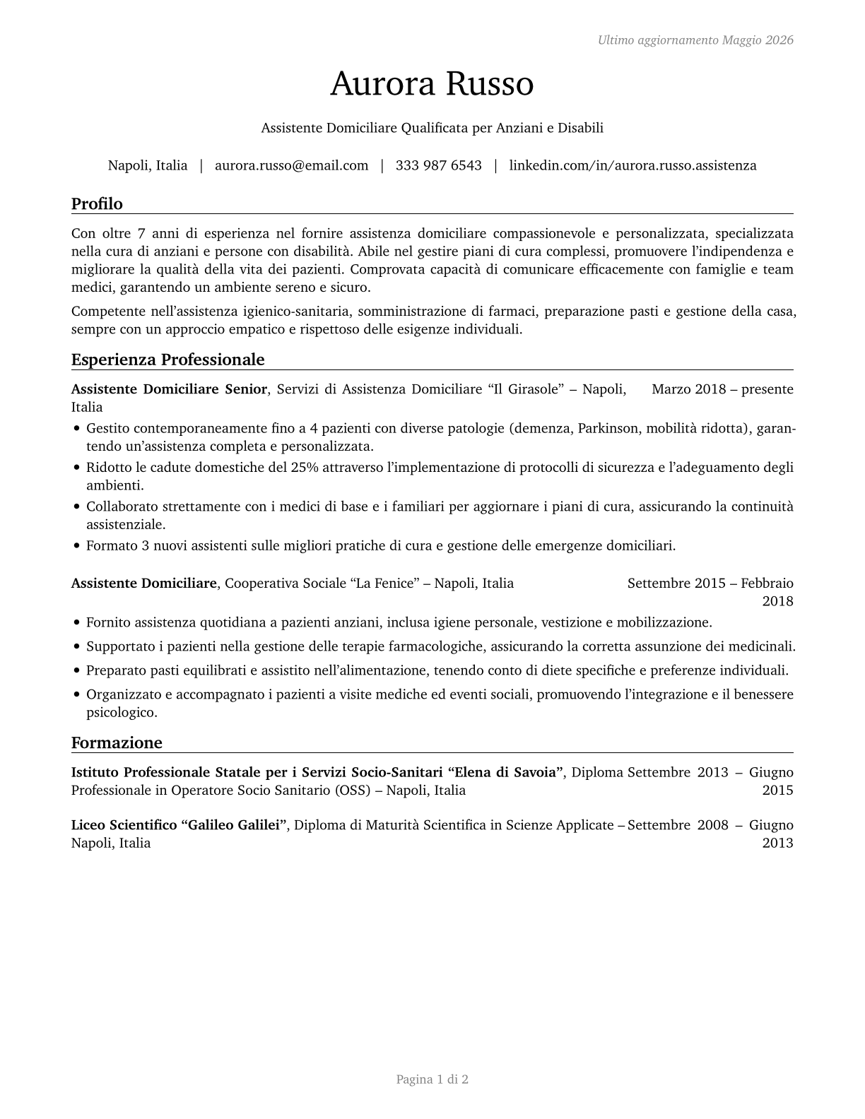 Home Health Aides CV in Italian — page 1