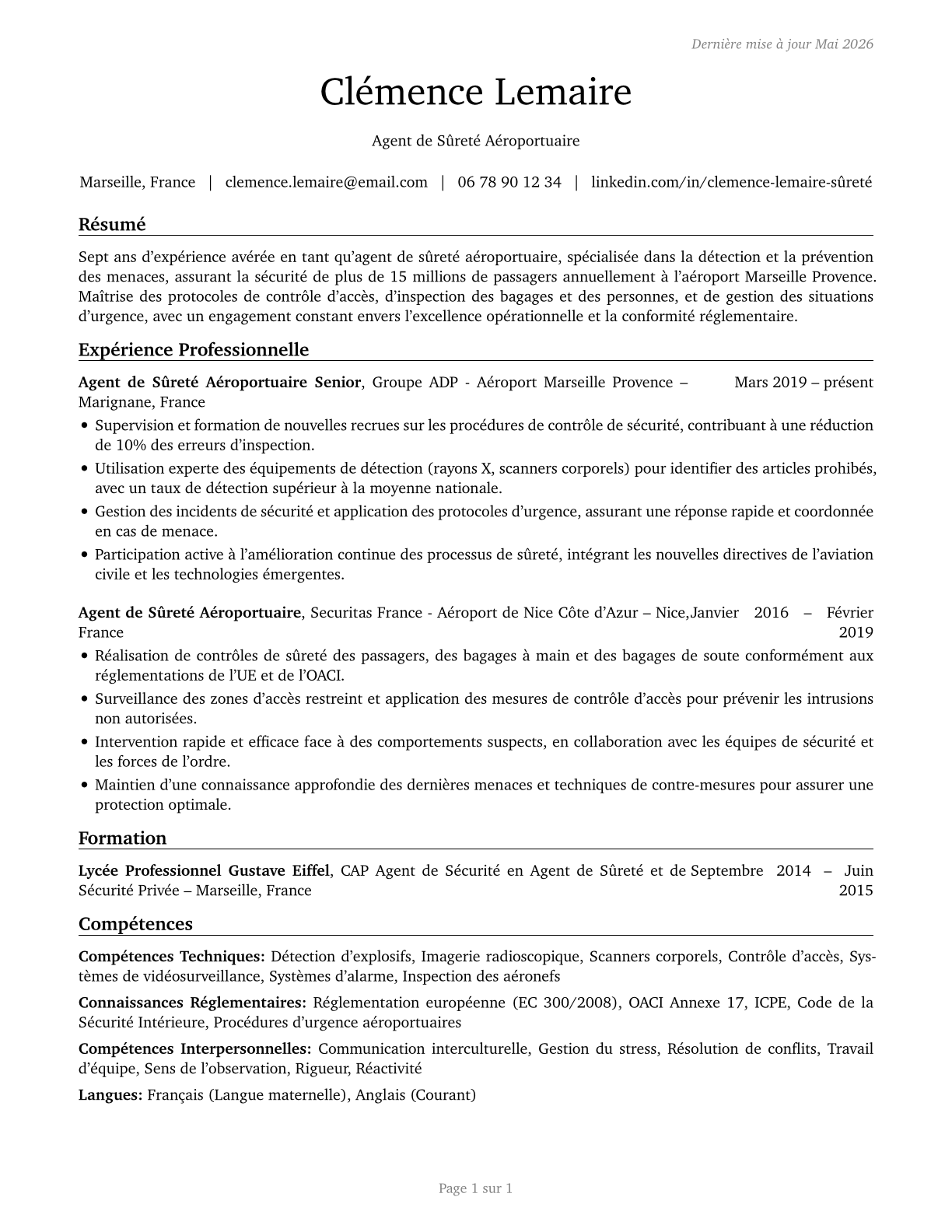 Transportation Security Screeners CV in French — page 1