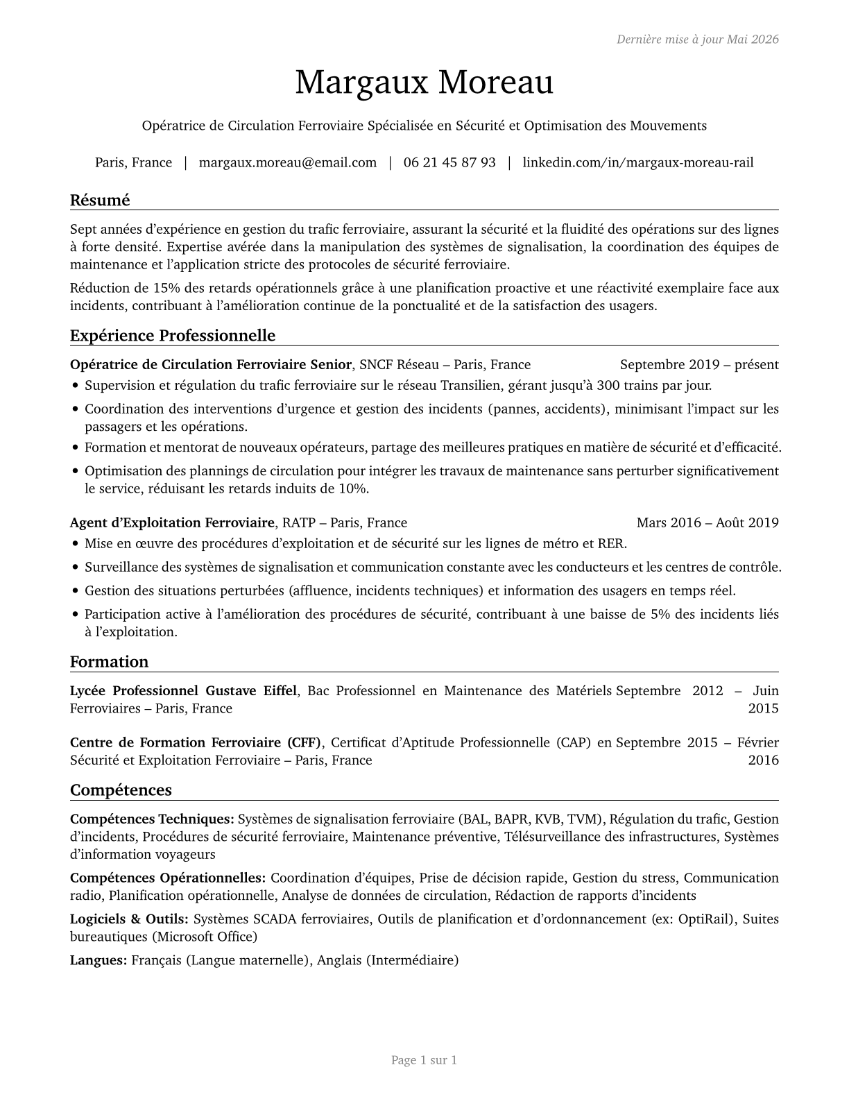 Rail Transportation Workers, All Other CV in French — page 1