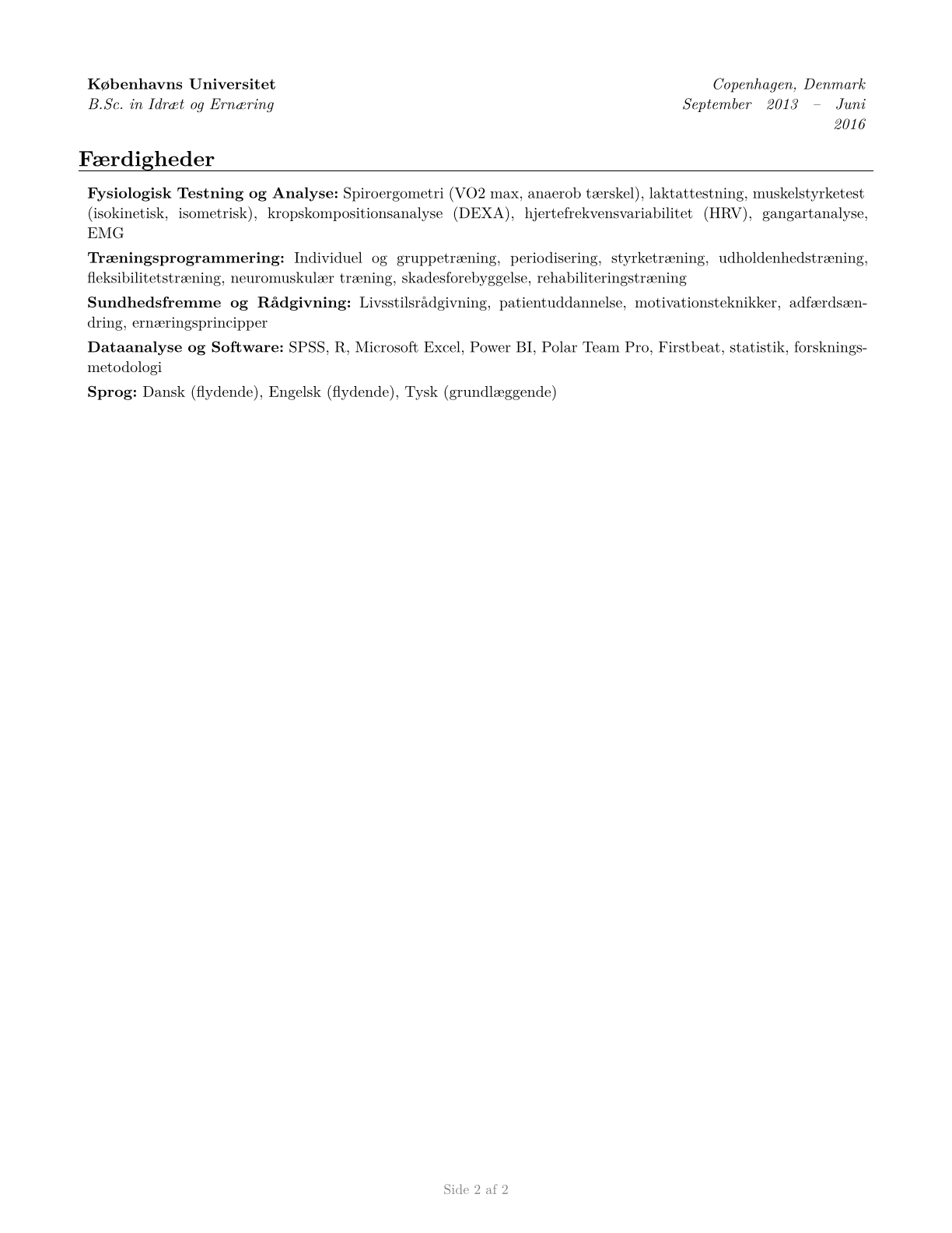 Exercise Physiologists CV in Danish — page 2