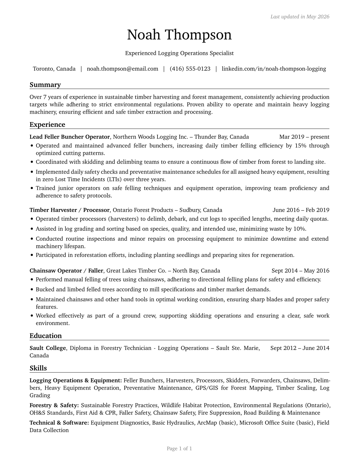 Logging Workers, All Other CV in English — page 1