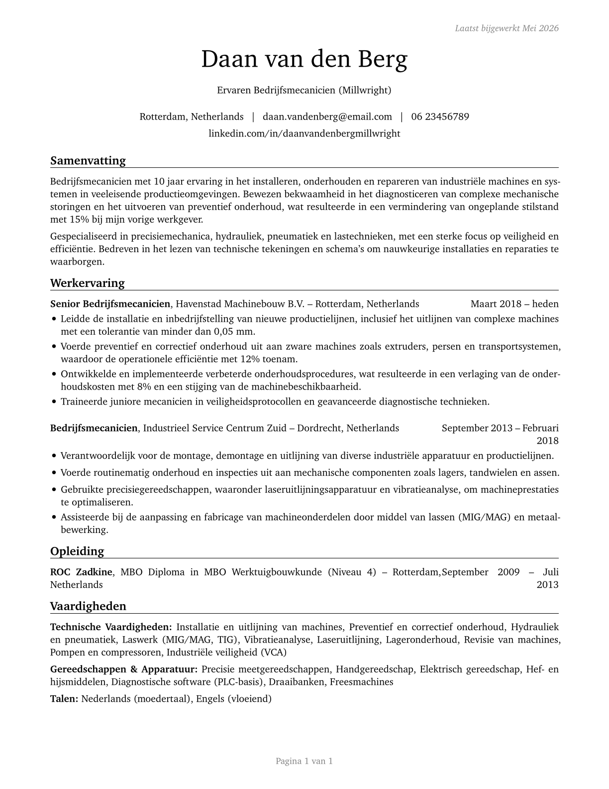 Millwrights CV in Dutch — page 1