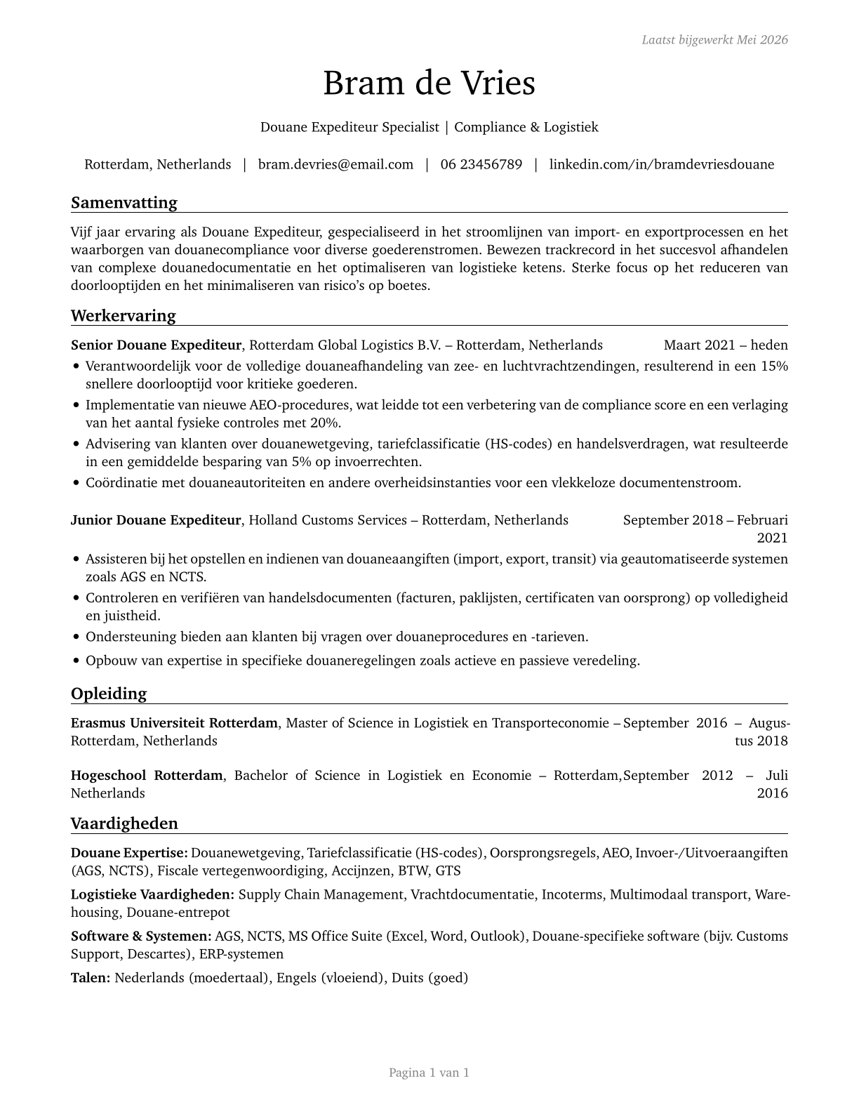 Customs Brokers CV in Dutch — page 1