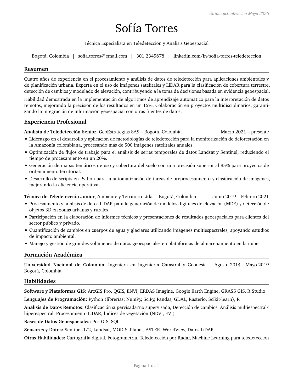 Remote Sensing Technicians CV in Spanish — page 1