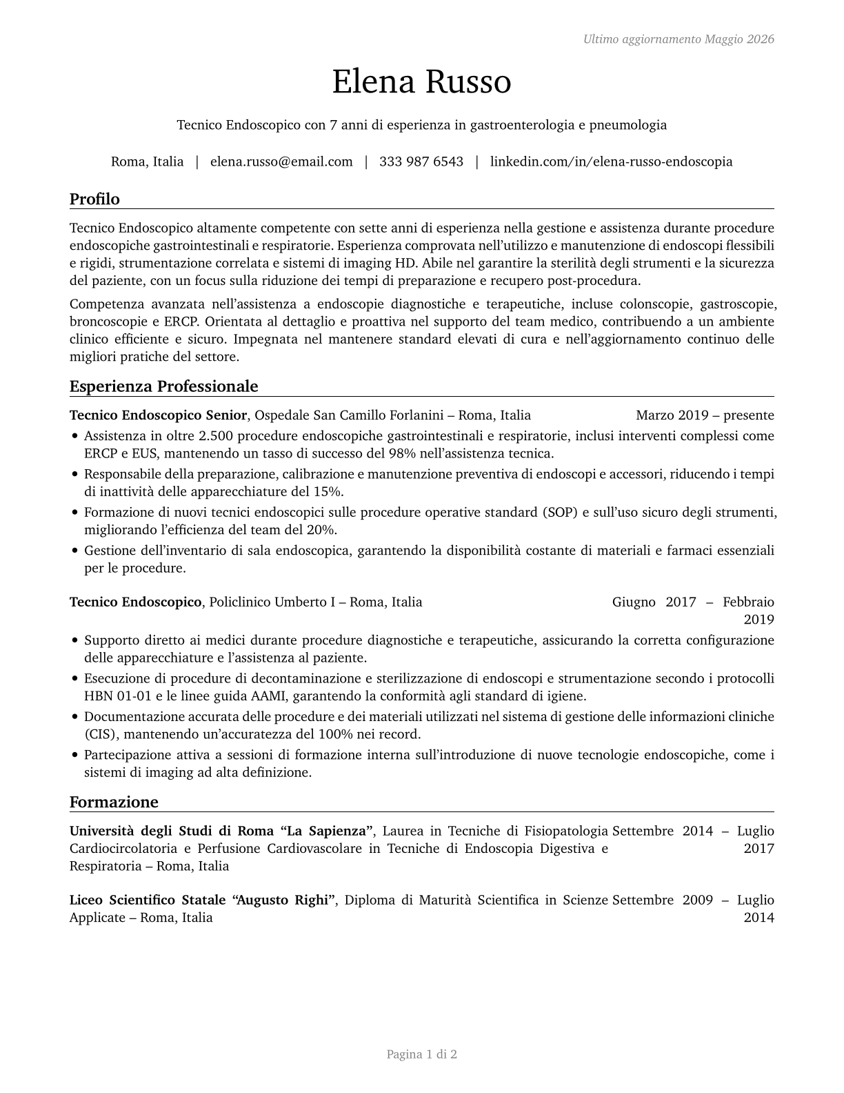 Endoscopy Technicians CV in Italian — page 1