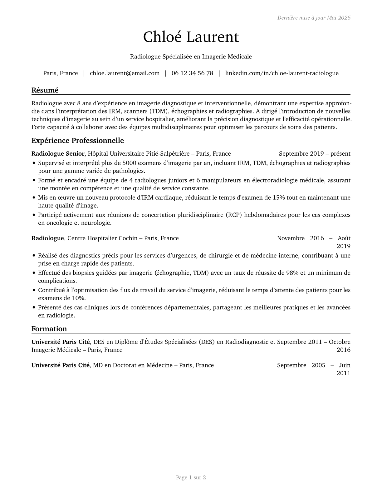 Radiologists CV in French — page 1