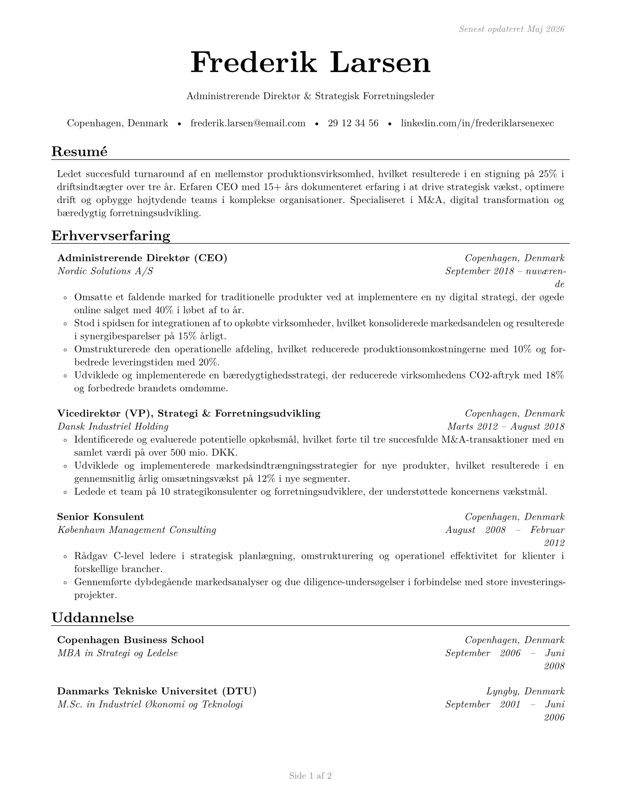 Chief Executives CV in Danish — page 1