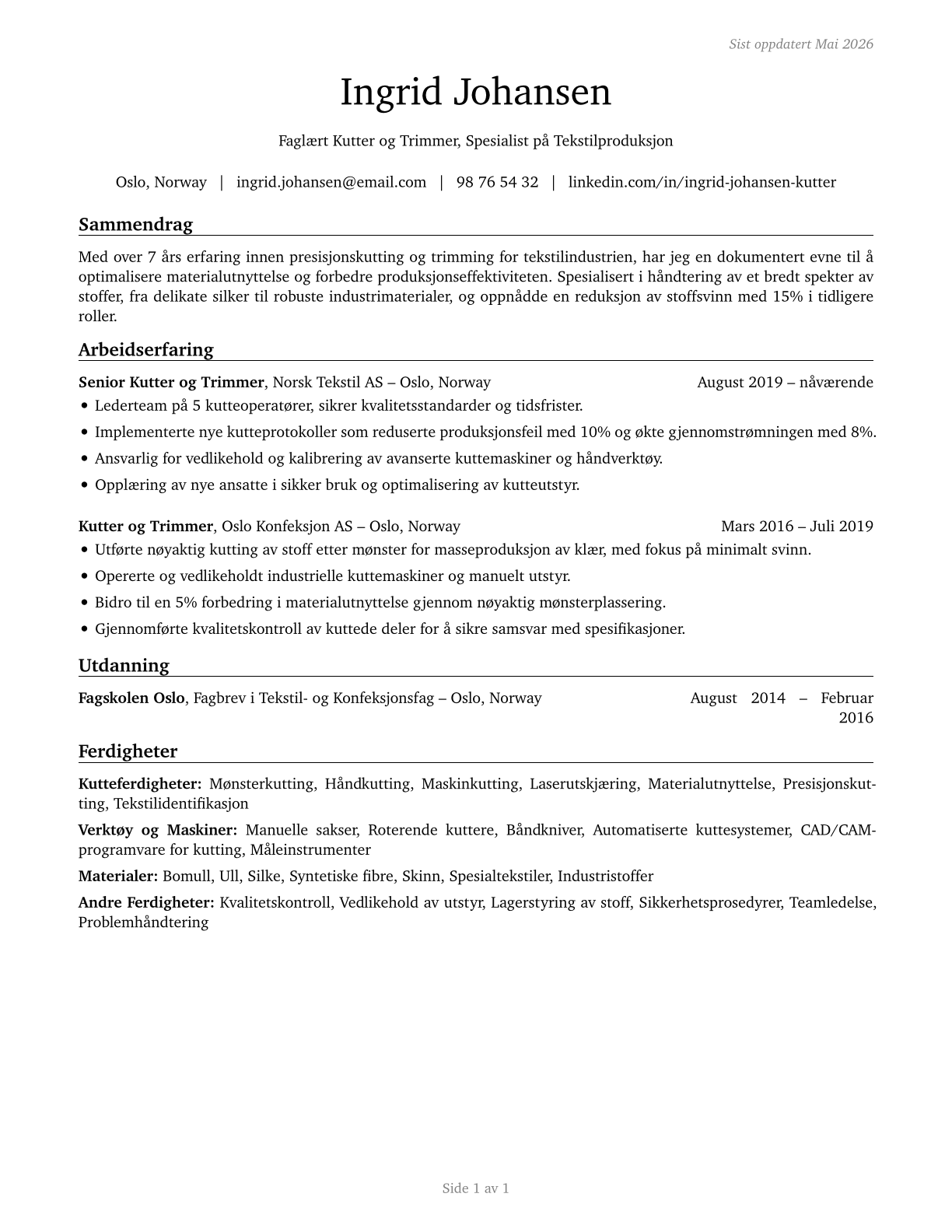 Cutters and Trimmers, Hand CV in Norwegian_bokmal — page 1