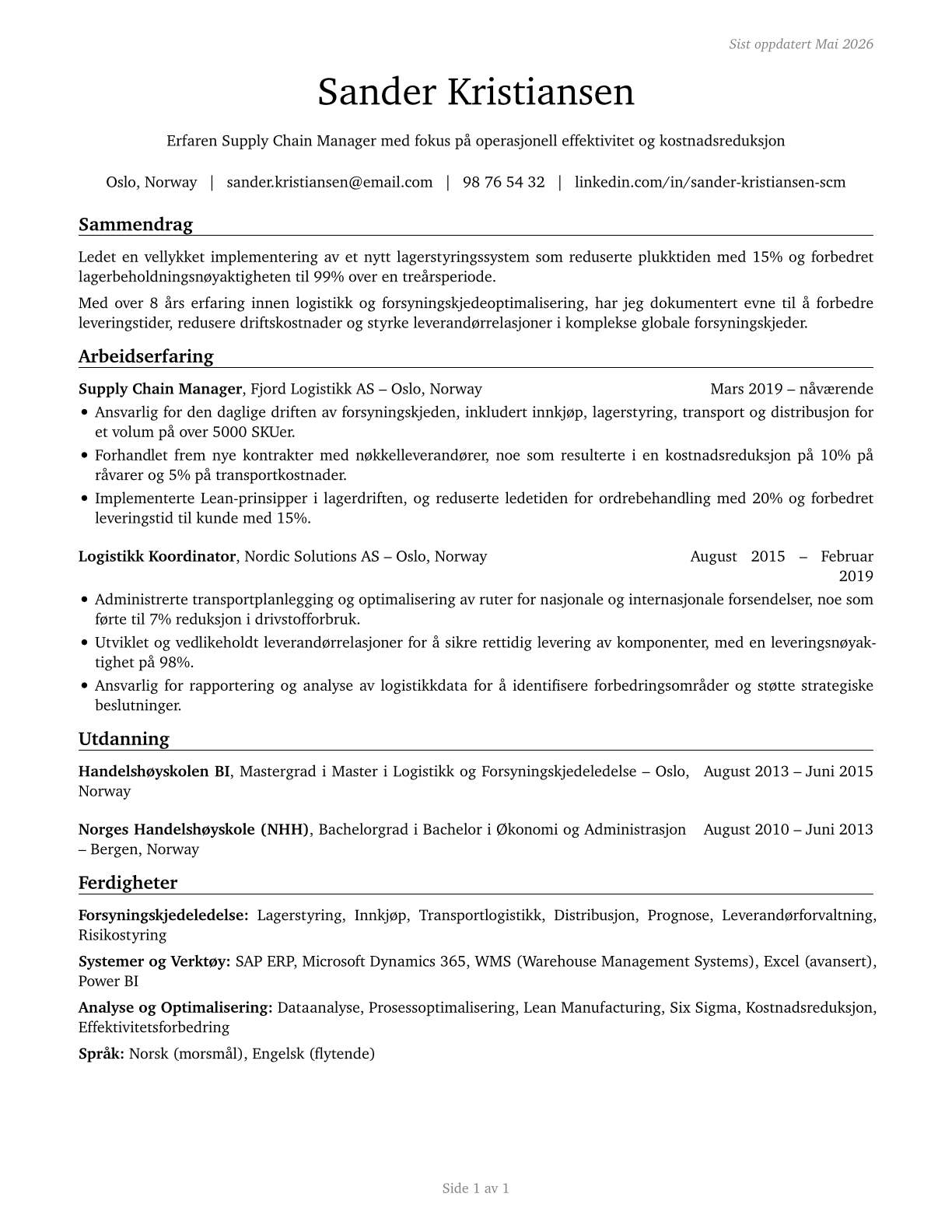 Supply Chain Managers CV in Norwegian_bokmal — page 1