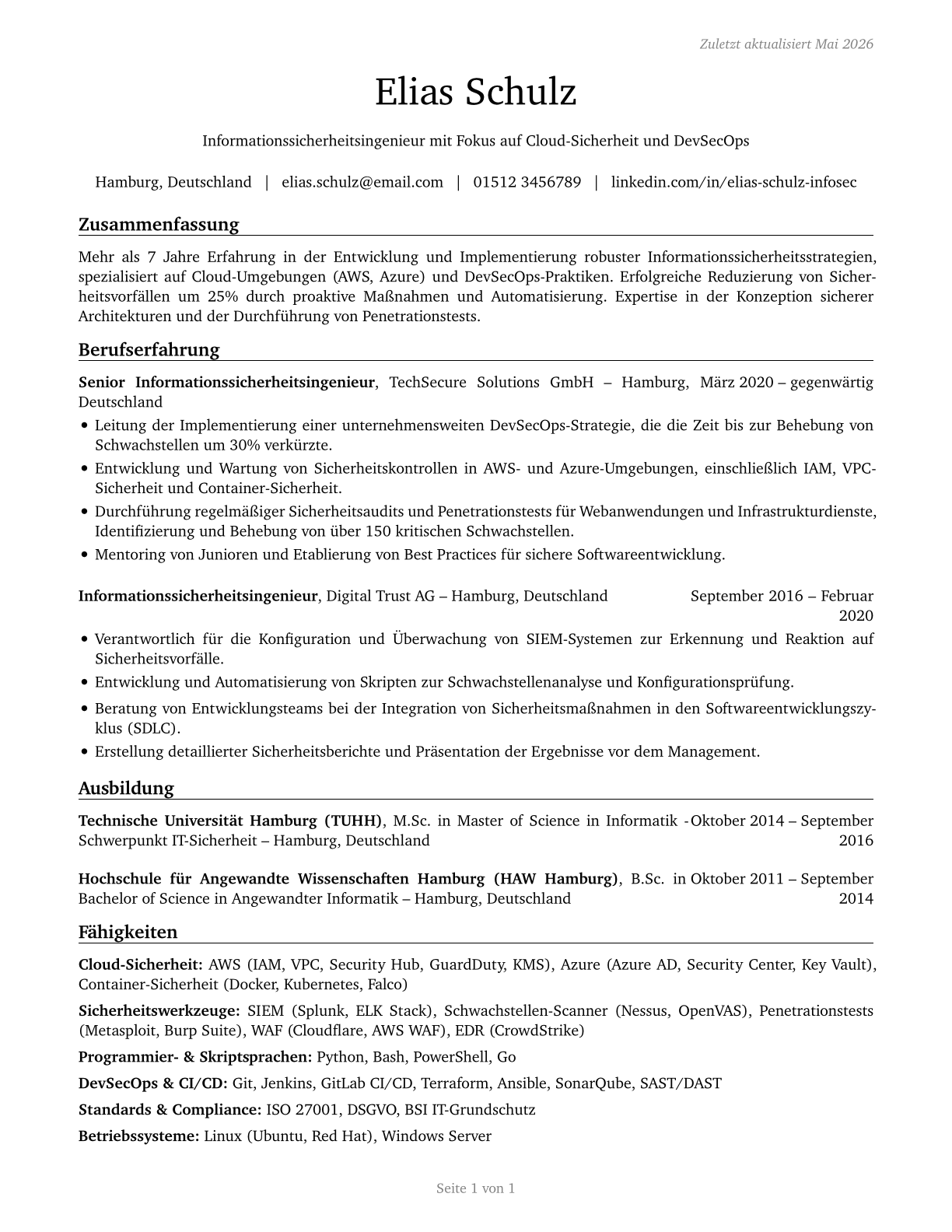 Information Security Engineers CV in German — page 1