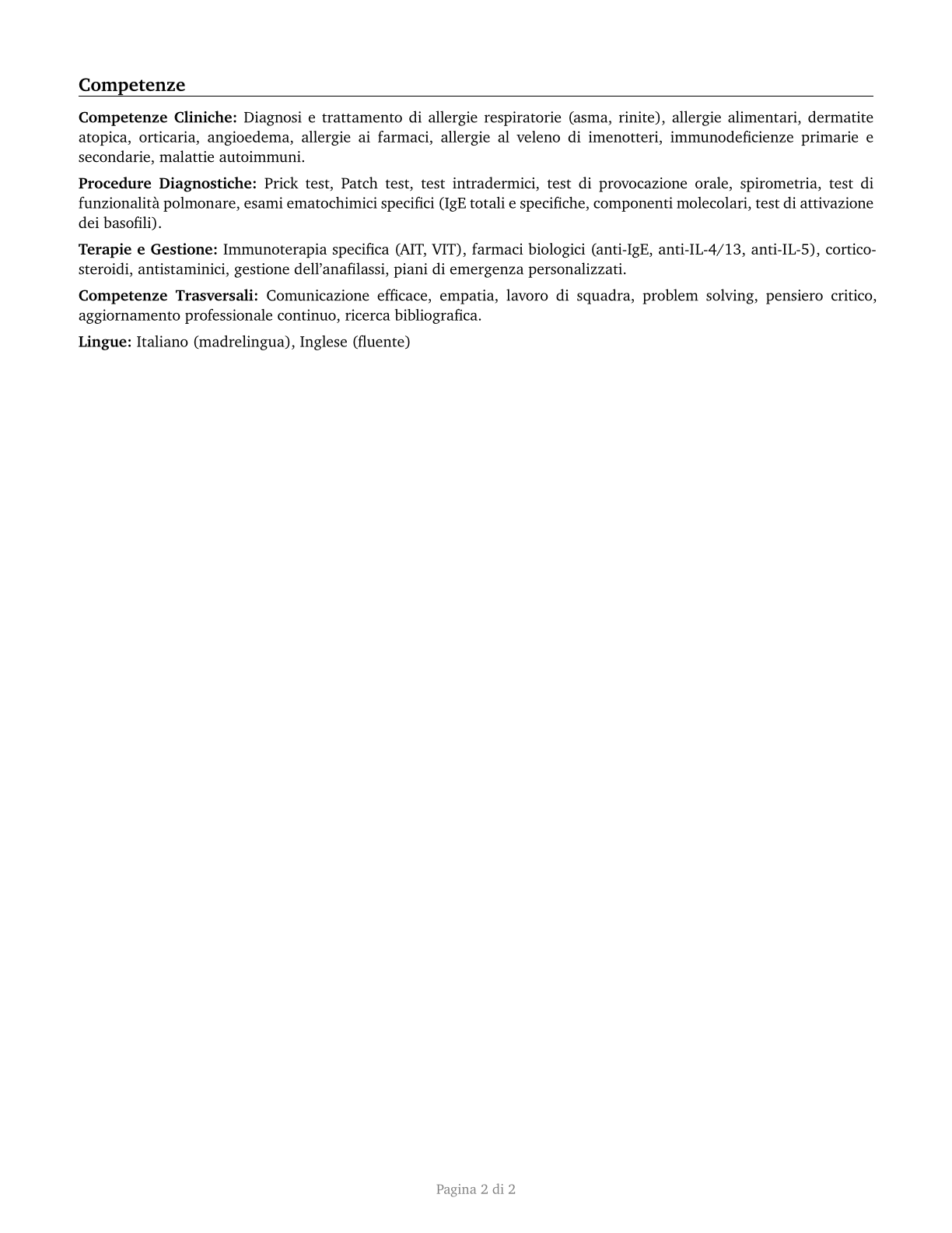 Allergists and Immunologists CV in Italian — page 2