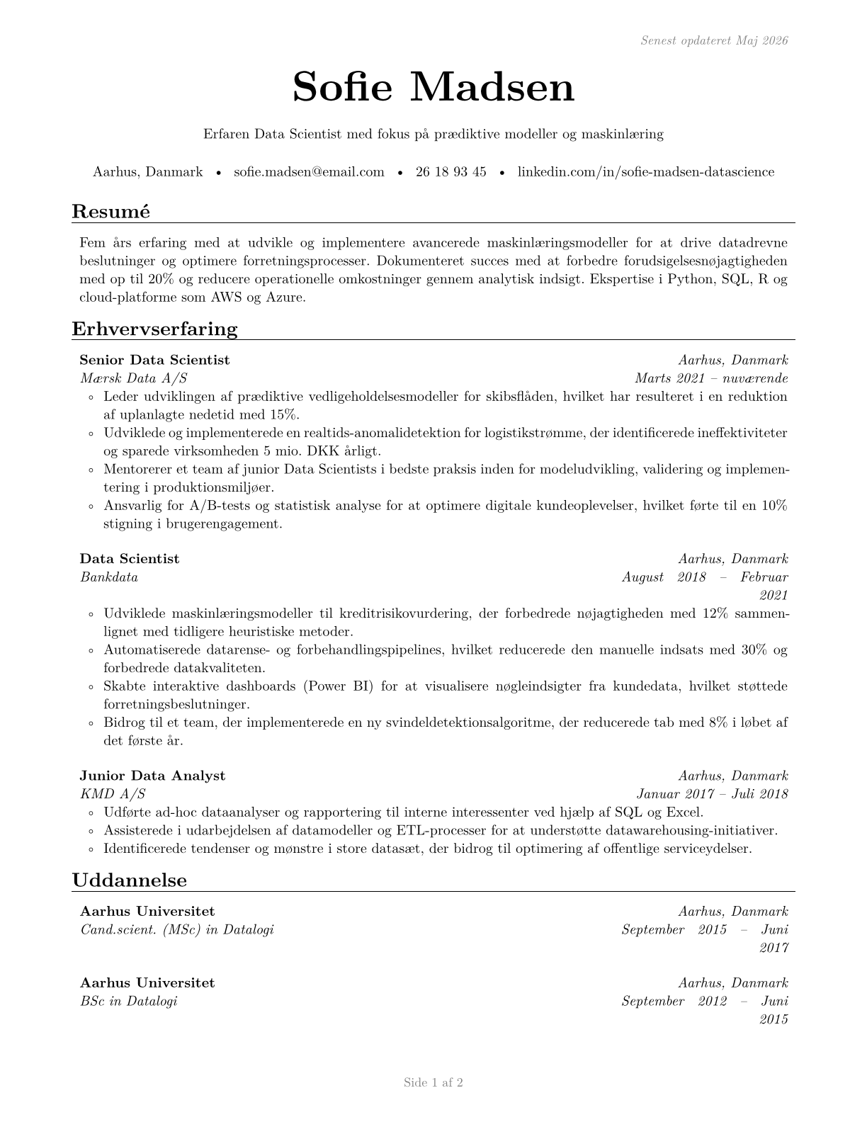 Data Scientists CV in Danish — page 1