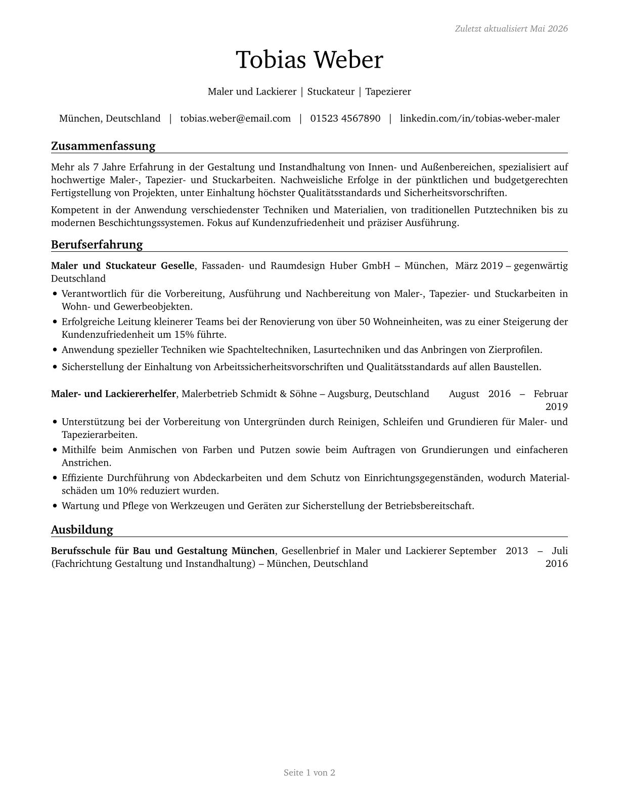 Helpers--Painters, Paperhangers, Plasterers, and Stucco Masons CV in German — page 1