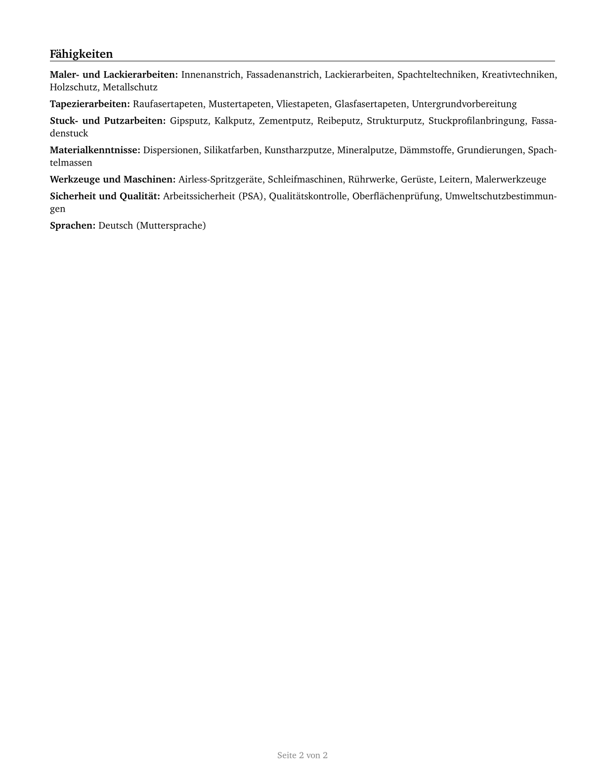 Helpers--Painters, Paperhangers, Plasterers, and Stucco Masons CV in German — page 2