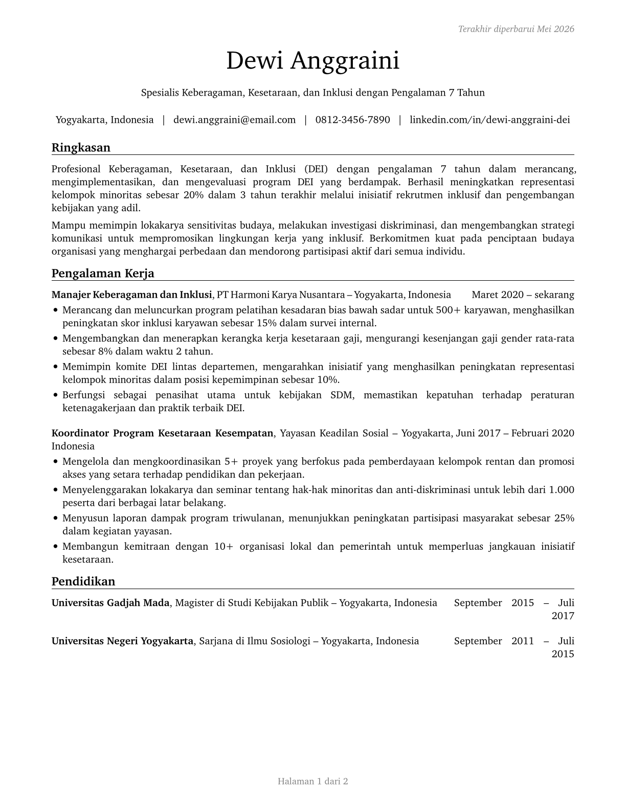 Equal Opportunity Representatives and Officers CV in Indonesian — page 1