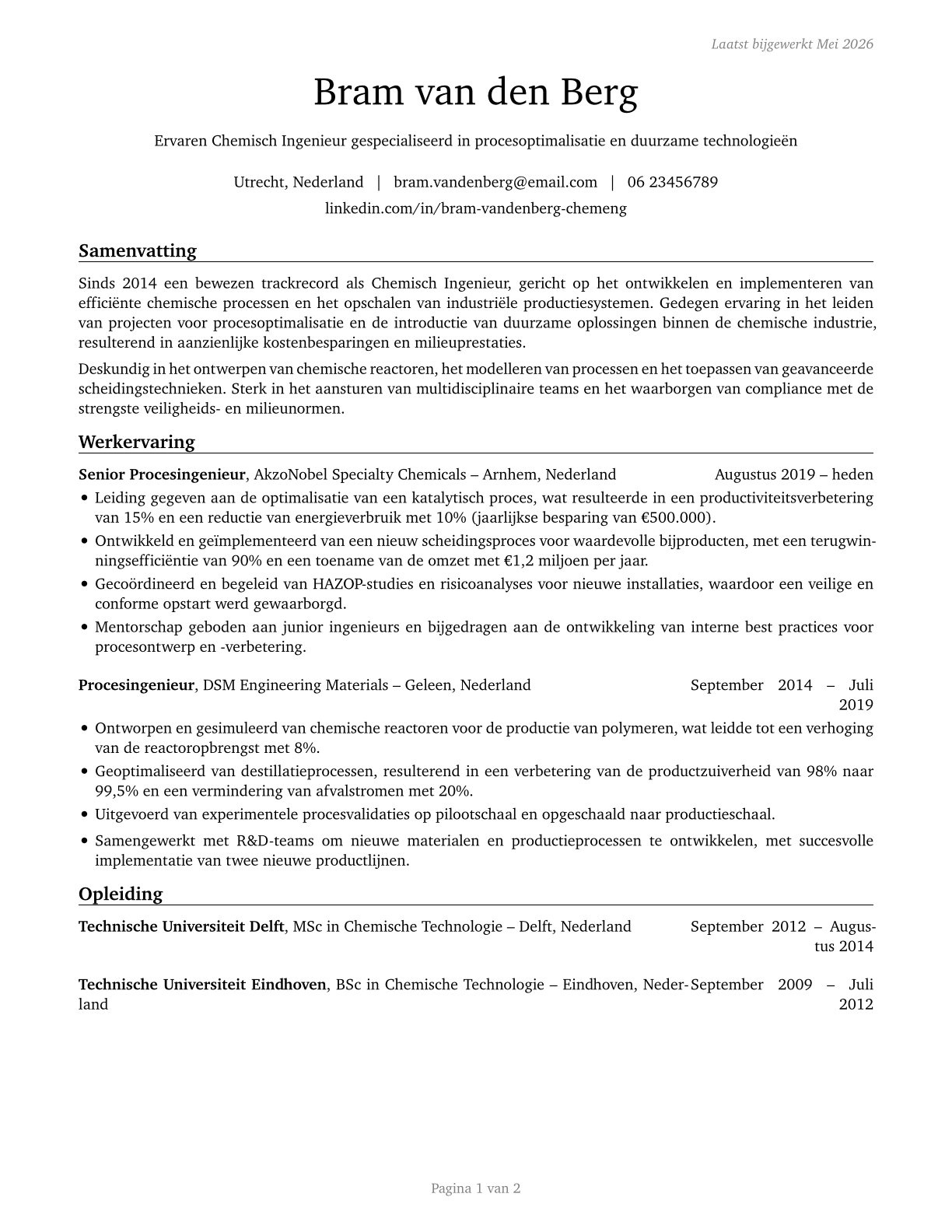 Chemical Engineers CV in Dutch — page 1