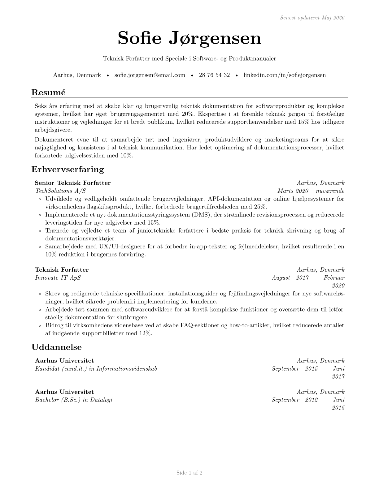 Technical Writers CV in Danish — page 1
