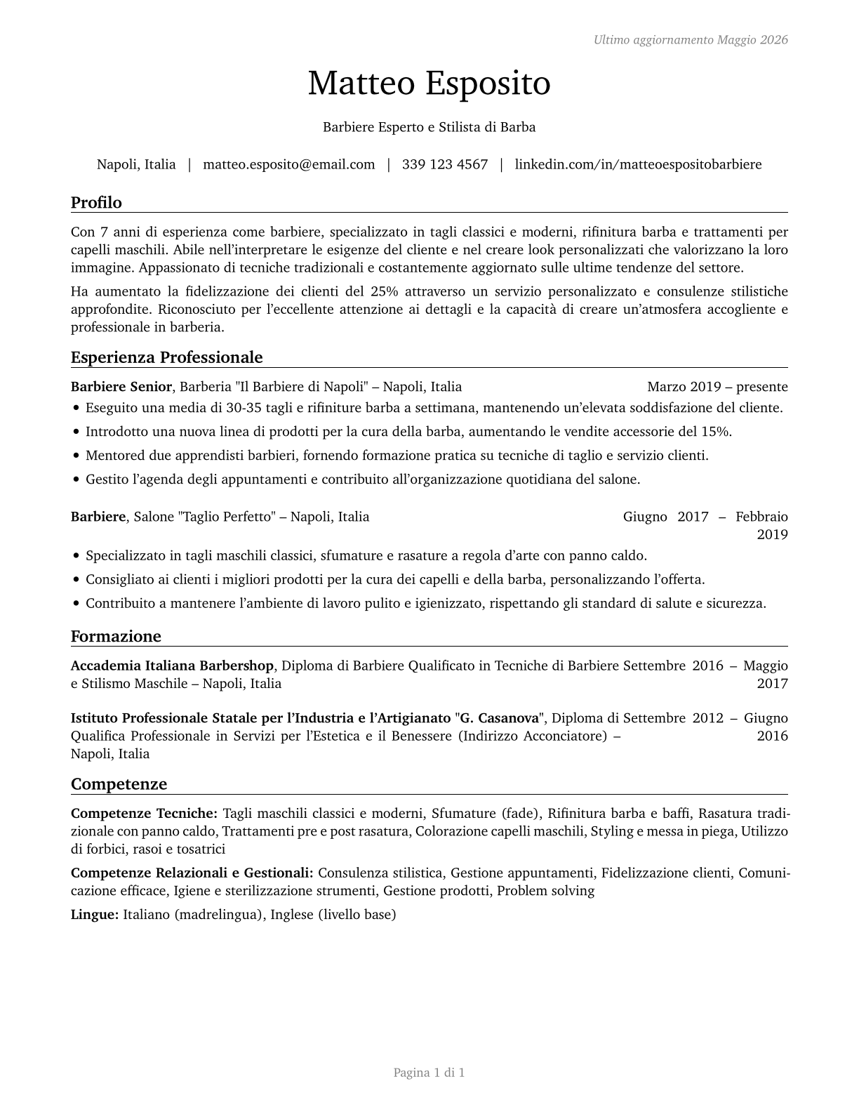Barbers CV in Italian — page 1