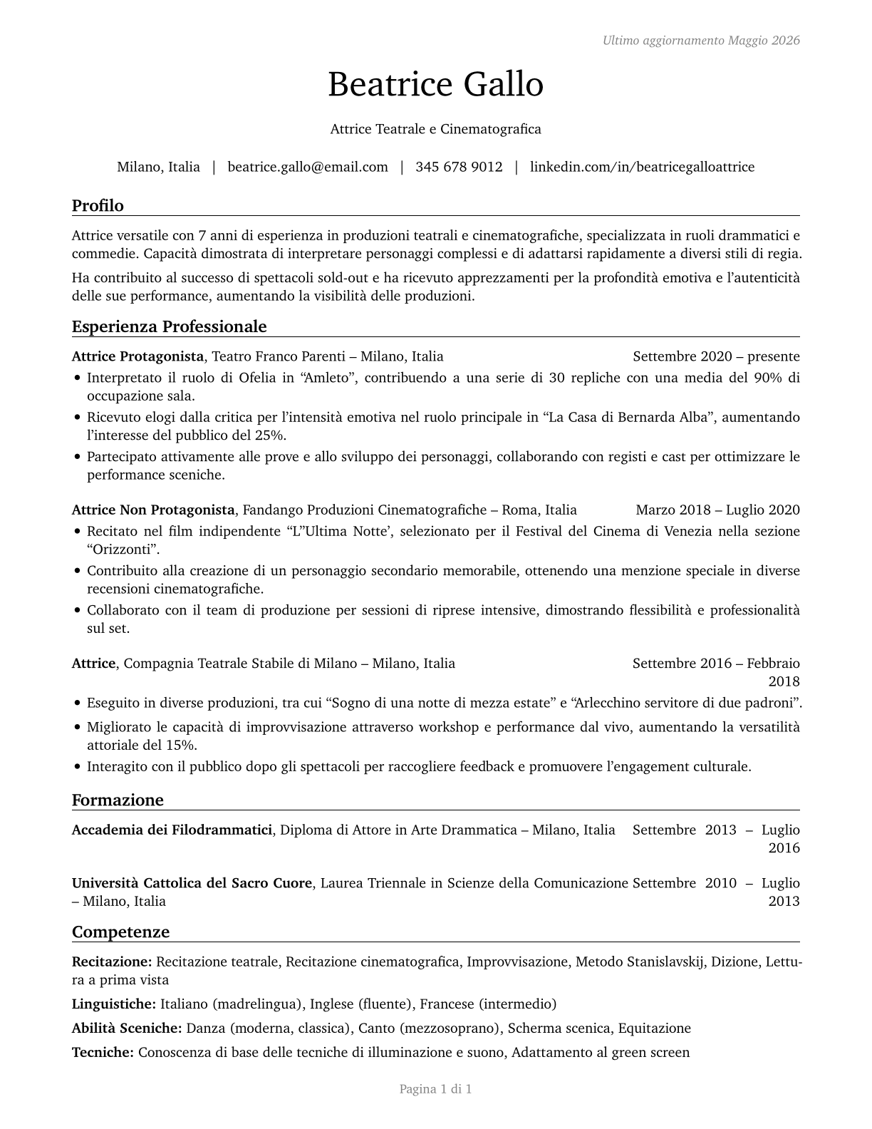 Actors CV in Italian — page 1