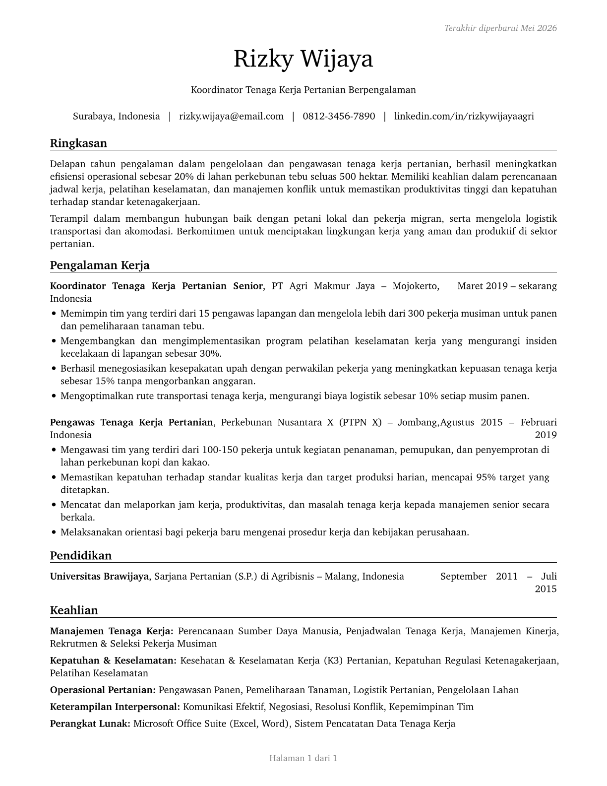 Farm Labor Contractors CV in Indonesian — page 1