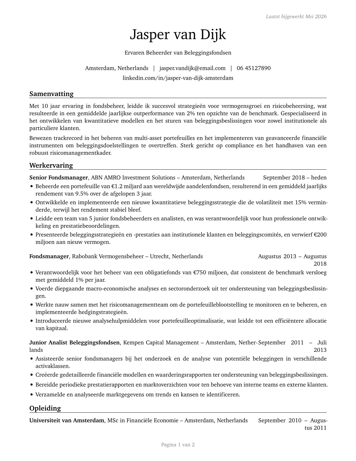Investment Fund Managers CV in Dutch — page 1