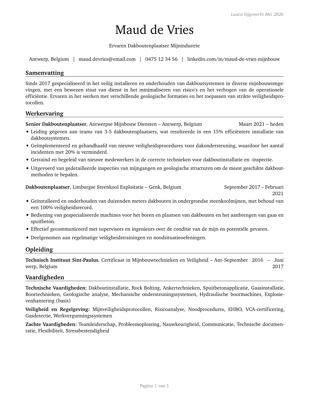 Roof Bolters, Mining CV in Dutch — page 1