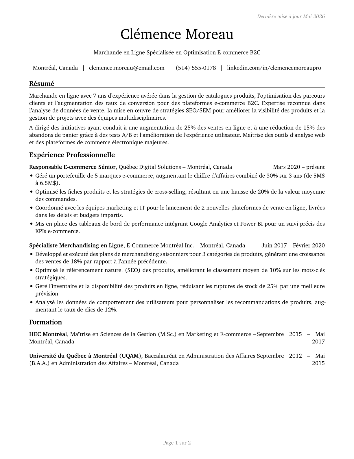 Online Merchants CV in French — page 1