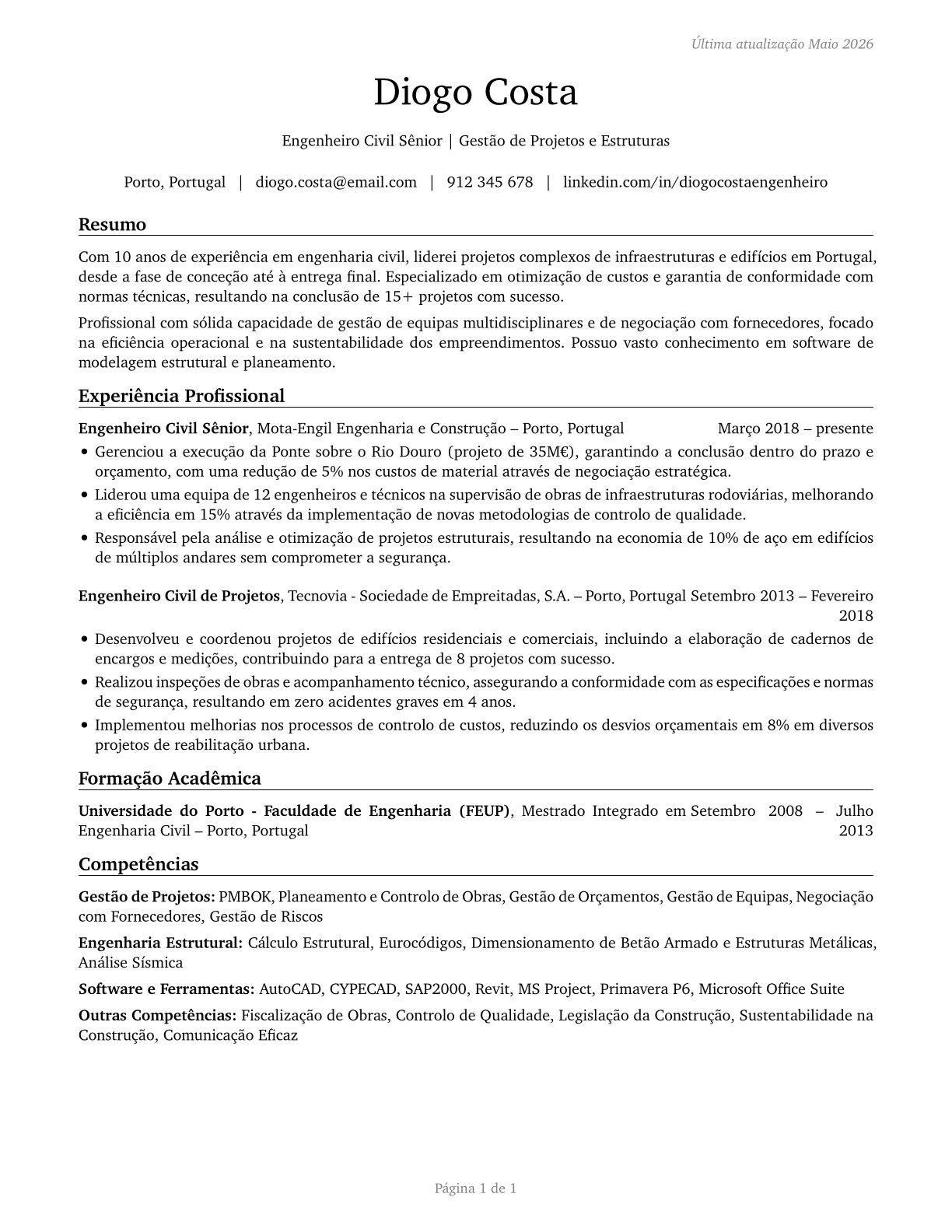 Civil Engineers CV in Portuguese — page 1