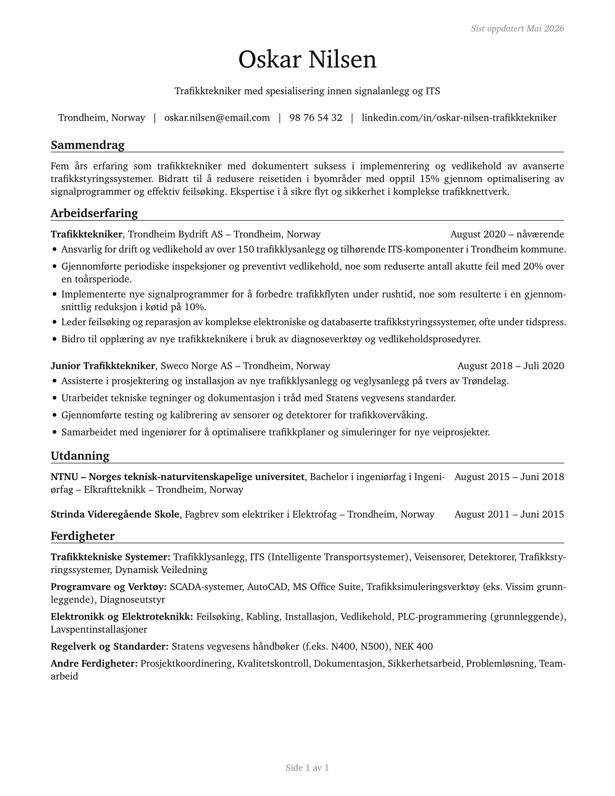Traffic Technicians CV in Norwegian_bokmal — page 1