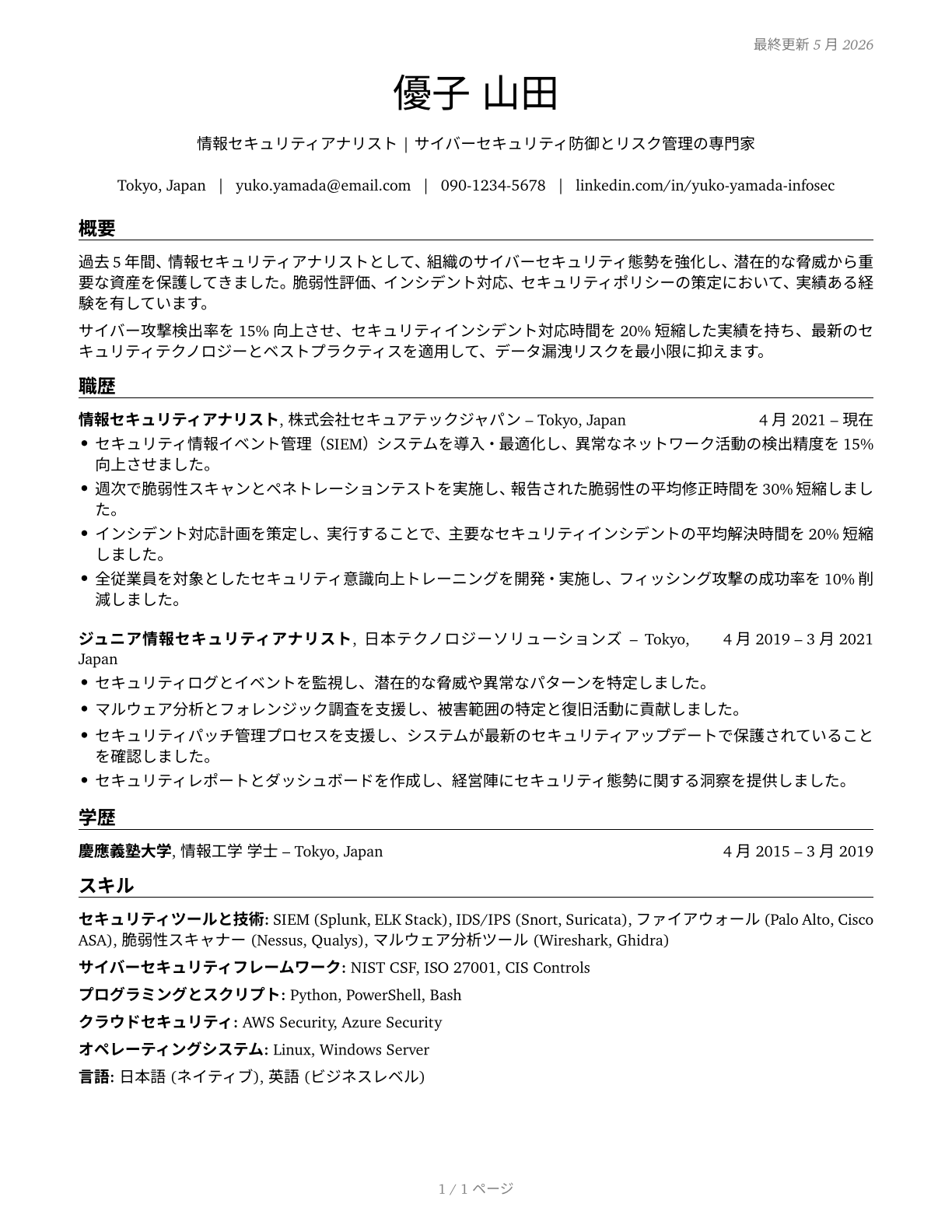 Information Security Analysts CV in Japanese — page 1
