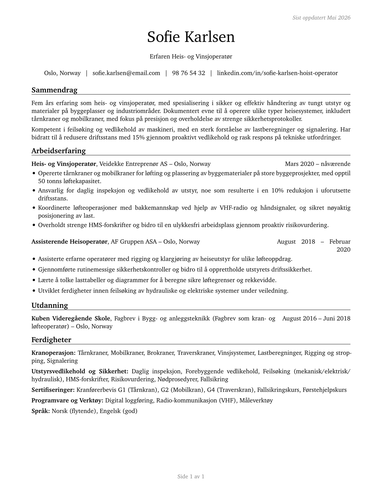Hoist and Winch Operators CV in Norwegian_bokmal — page 1