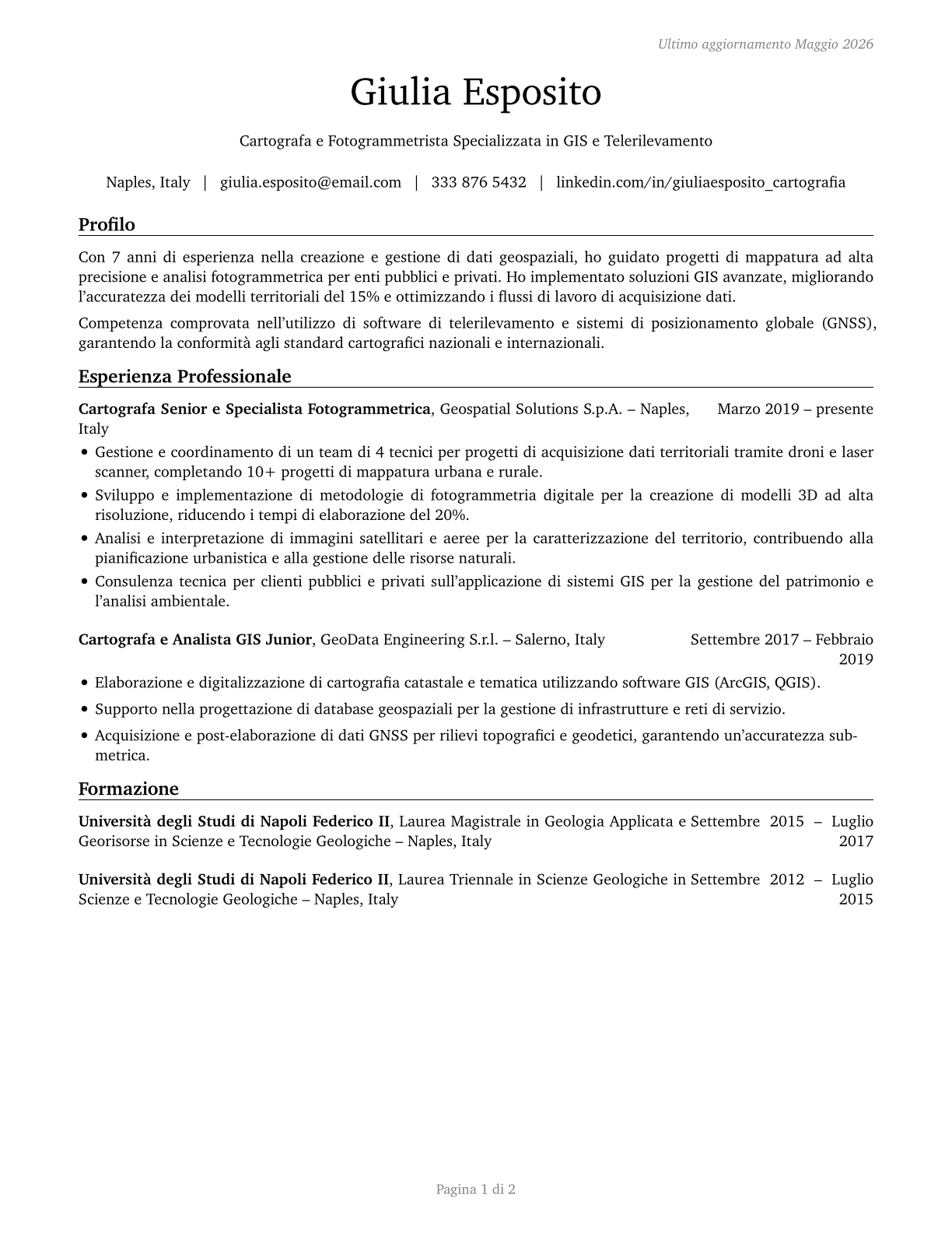 Cartographers and Photogrammetrists CV in Italian — page 1