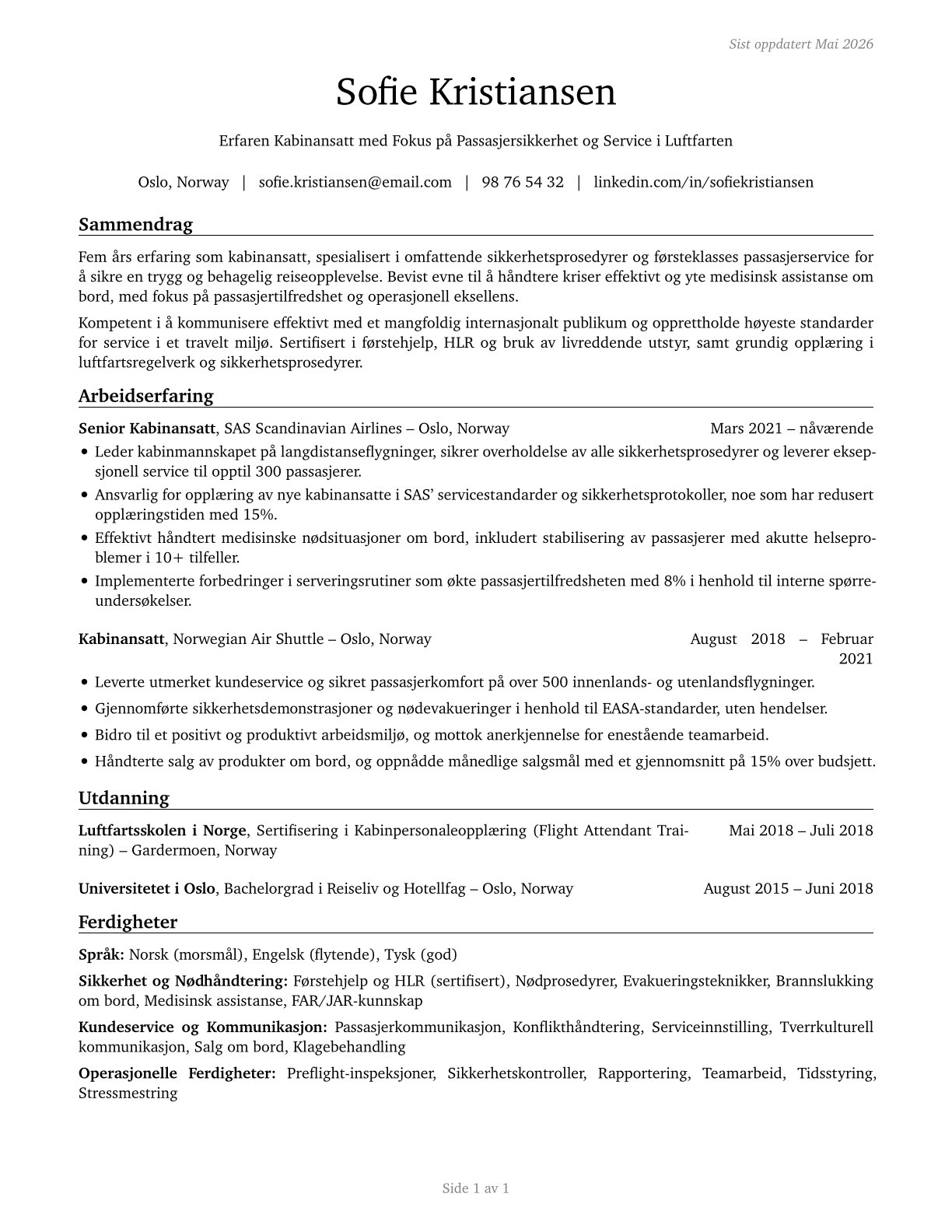Flight Attendants CV in Norwegian_bokmal — page 1
