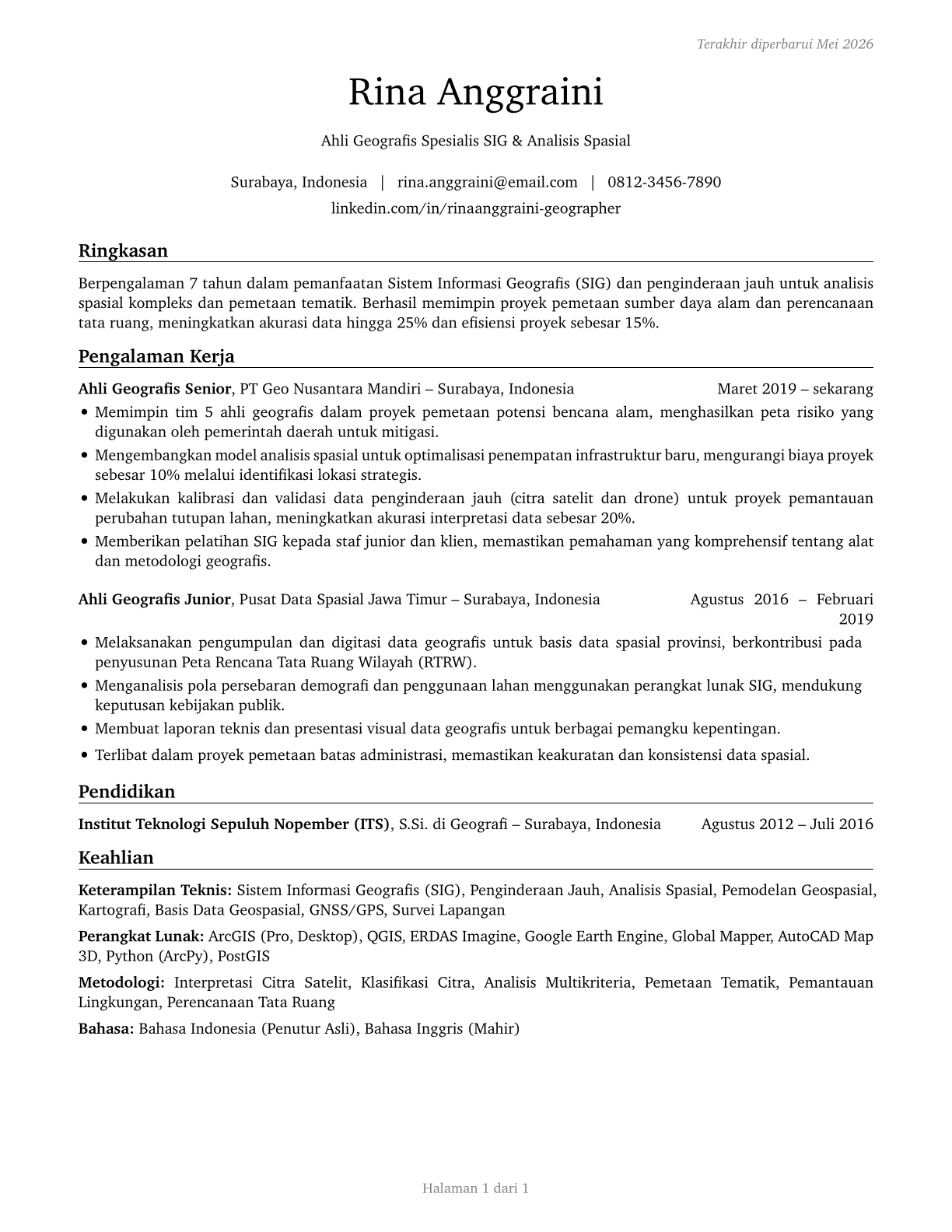 Geographers CV in Indonesian — page 1