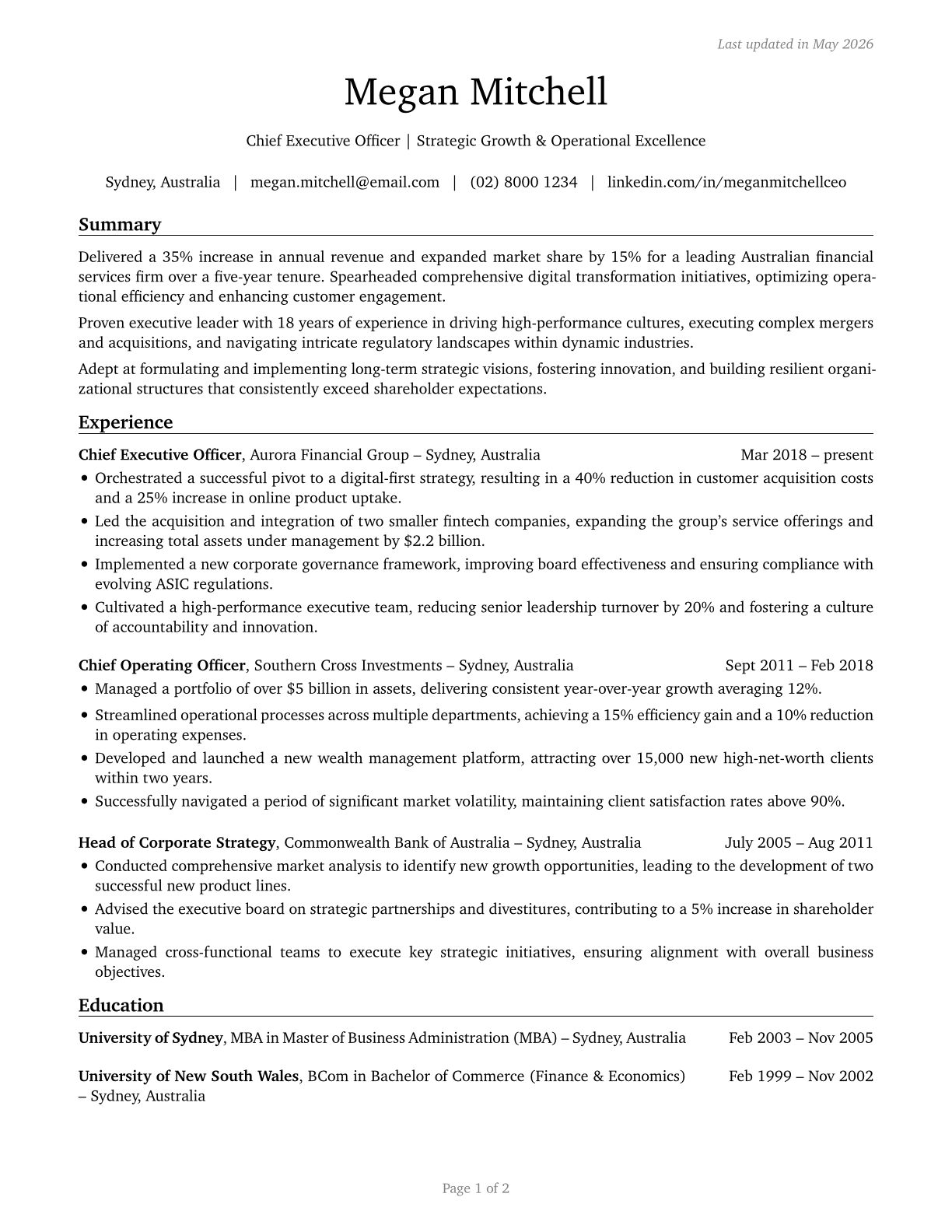 Chief Executives CV in English — page 1