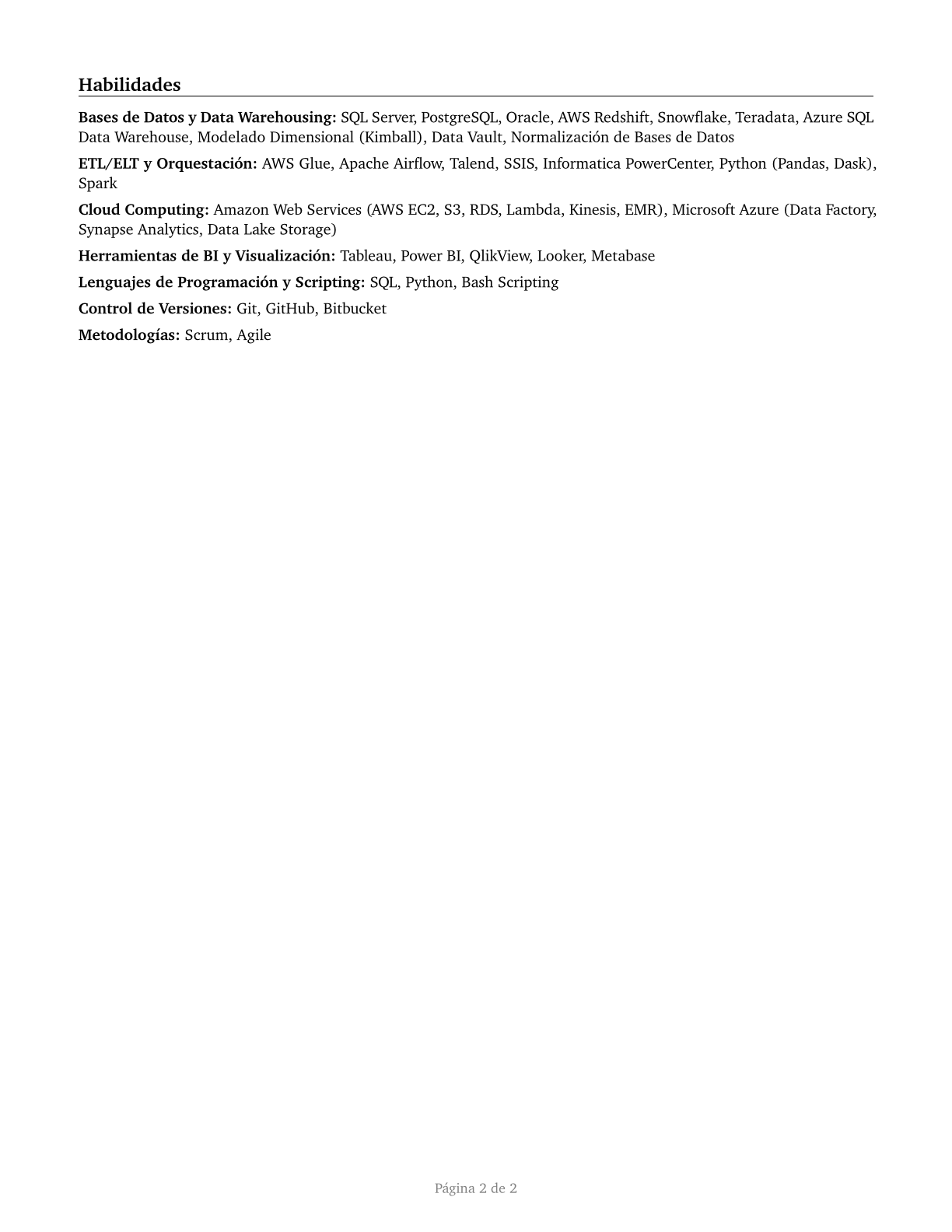 Data Warehousing Specialists CV in Spanish — page 2